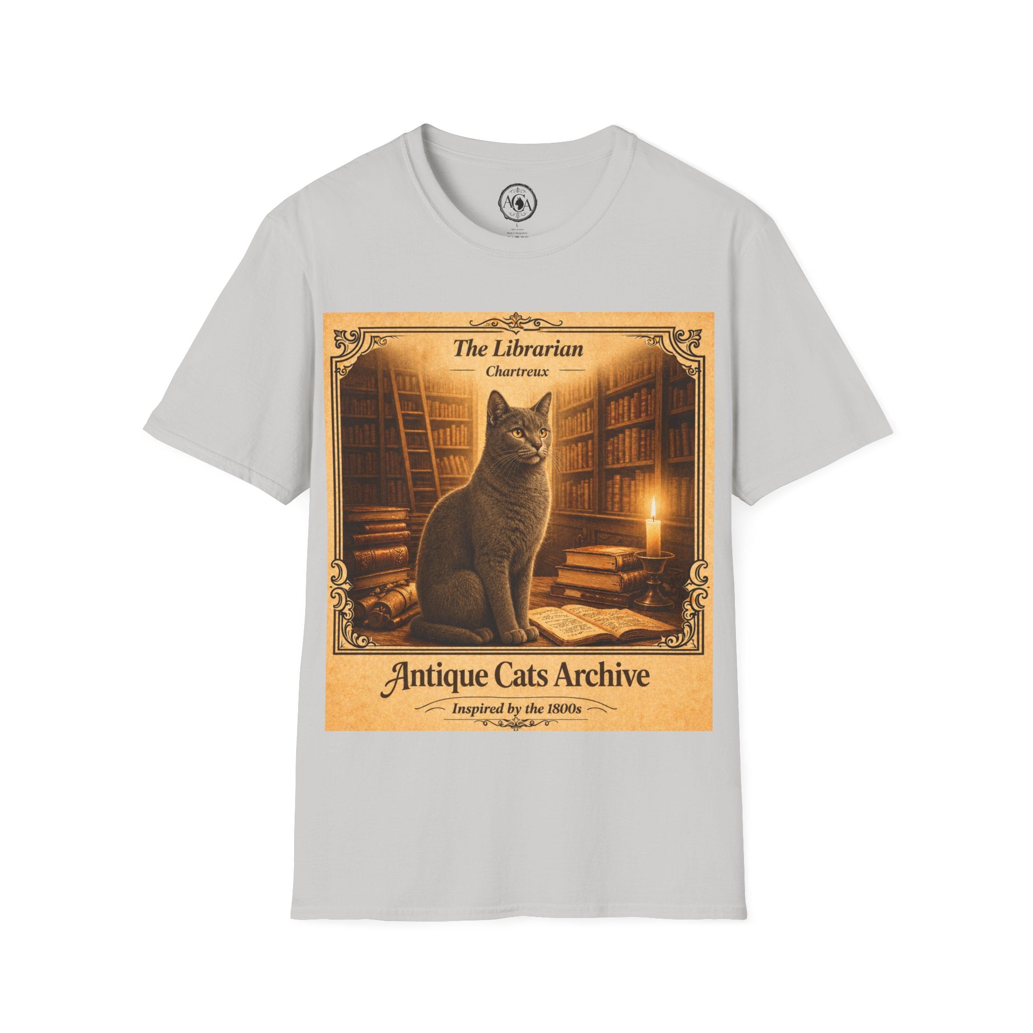 Antique Cats Archive™ Entry No. ACA-015-FND “The Librarian” Tabby Cat T-Shirt – Vintage 1800s Engraving Style