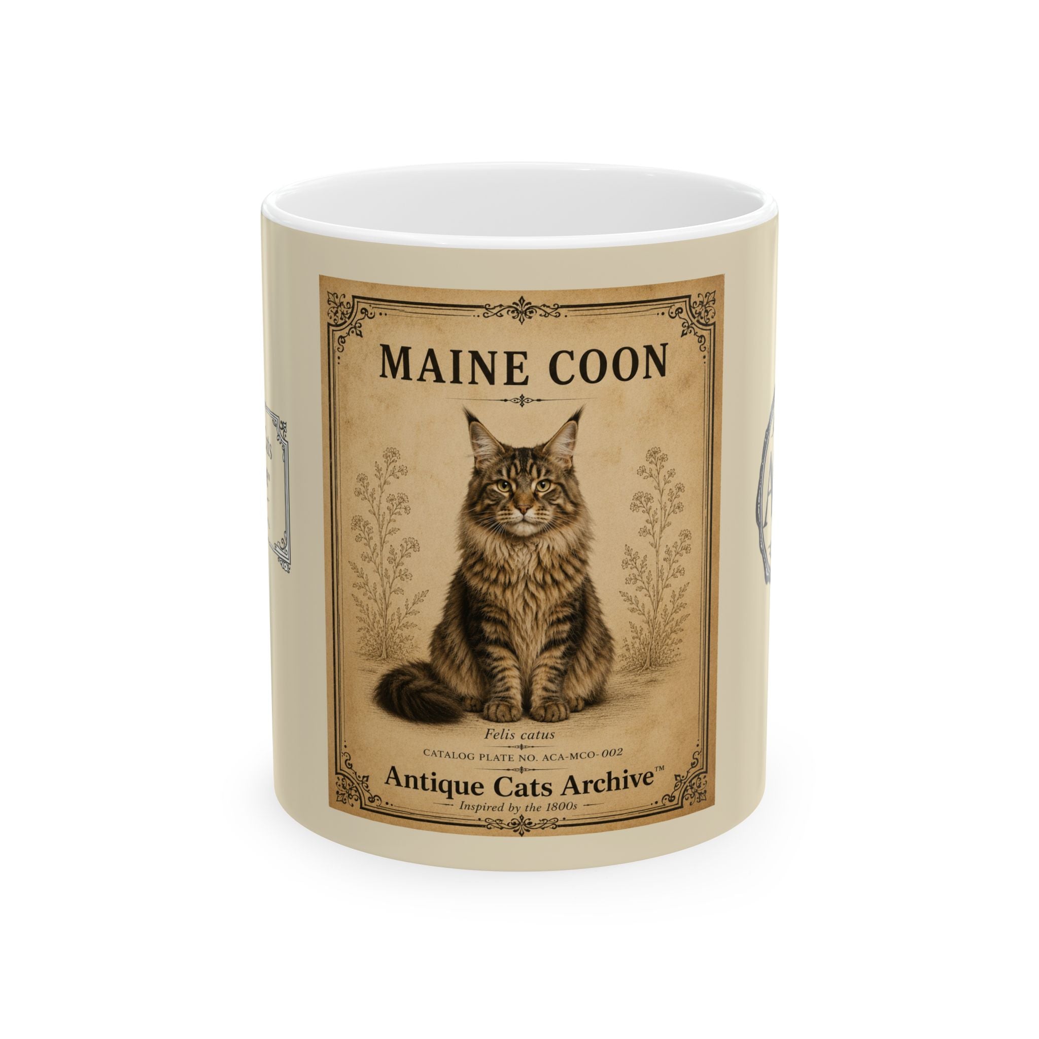 Maine Coon Antique Cats Archive Mug 11 oz. | Vintage Cat Illustration