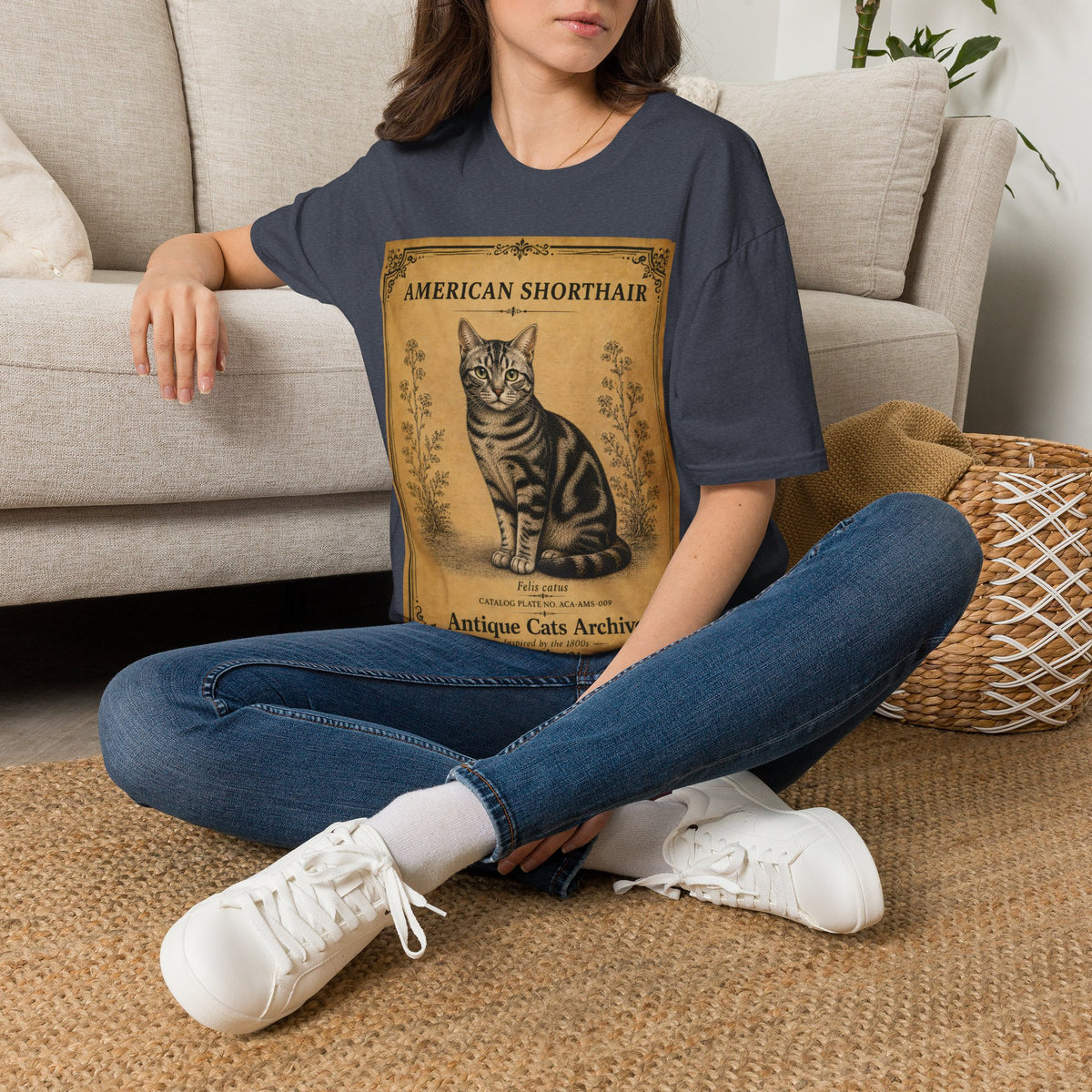 American Shorthair Cat T-Shirt | Vintage Cat Illustration | Antique Cats Archive™