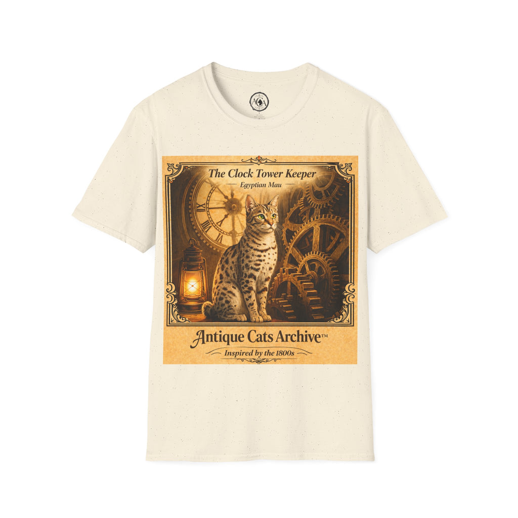 Antique Cats Archive™ Entry No. ACA-011-FND “The Clock Tower Keeper” Tabby Cat T-Shirt – Vintage 1800s Engraving Style