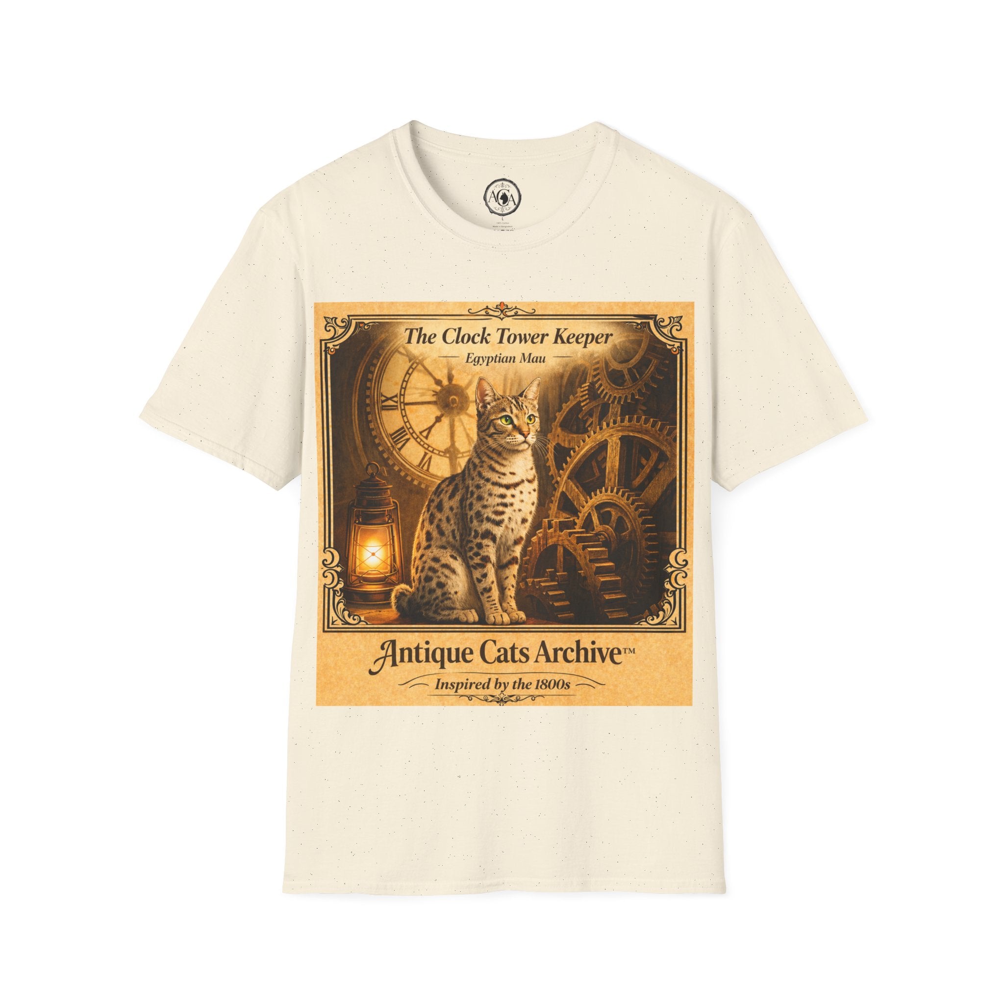 Antique Cats Archive™ Entry No. ACA-011-FND “The Clock Tower Keeper” Tabby Cat T-Shirt – Vintage 1800s Engraving Style