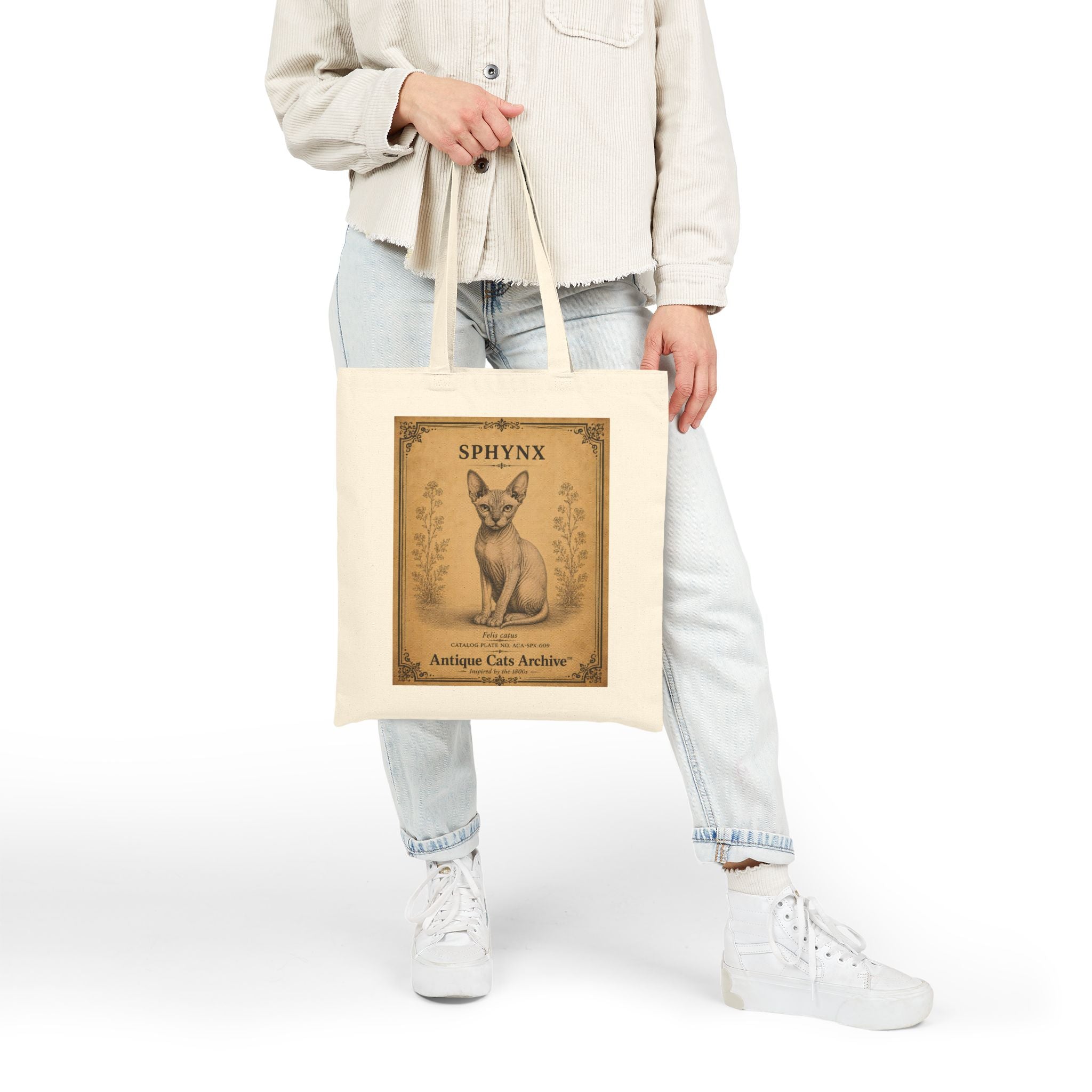 Sphynx Cat Vintage Poster Tote Bag | Antique Cats Archive Cotton Canvas