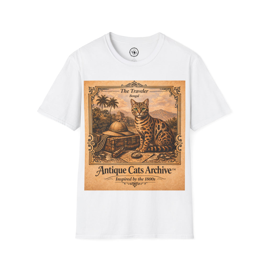 Antique Cats Archive™ Entry No. ACA-024-TRV “The Traveler” Bengal Cat T-Shirt – Vintage 1800s Engraving Style