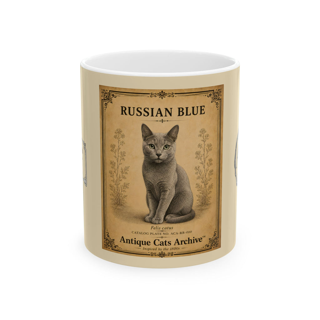 Vintage Russian Blue Cat Ceramic Mug — Antique Cats Archive Tea & Coffee Cup (11oz)