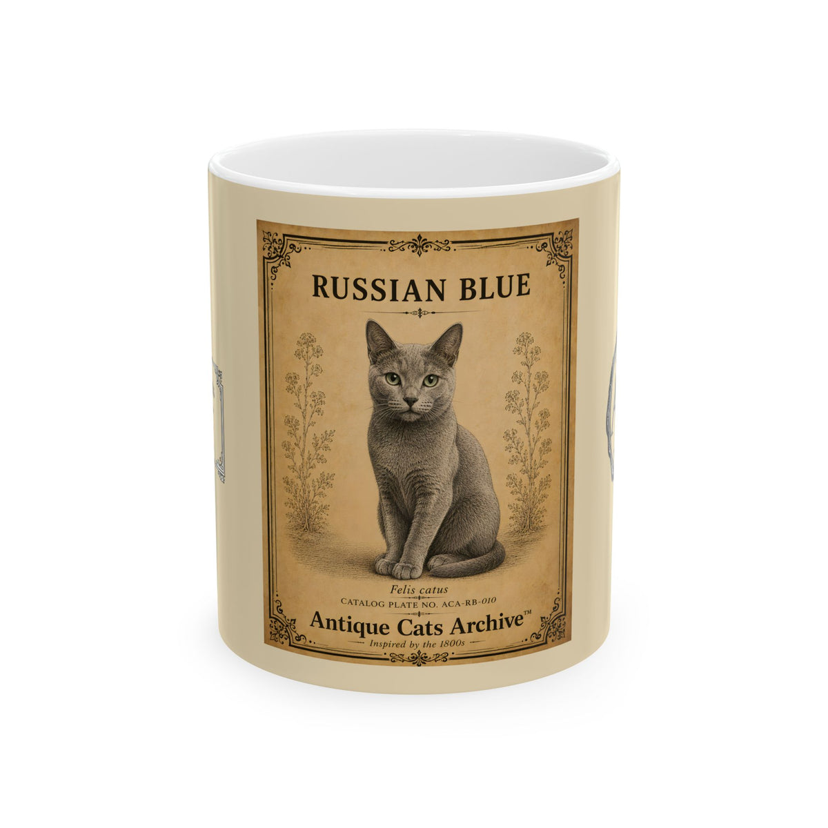 Vintage Russian Blue Cat Ceramic Mug — Antique Cats Archive Tea & Coffee Cup (11oz)