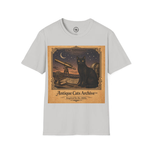 Antique Cats Archive™ Entry No. ACA-004-AST “The Astronomer” Bombay Cat T-Shirt – Vintage 1800s Engraving Style