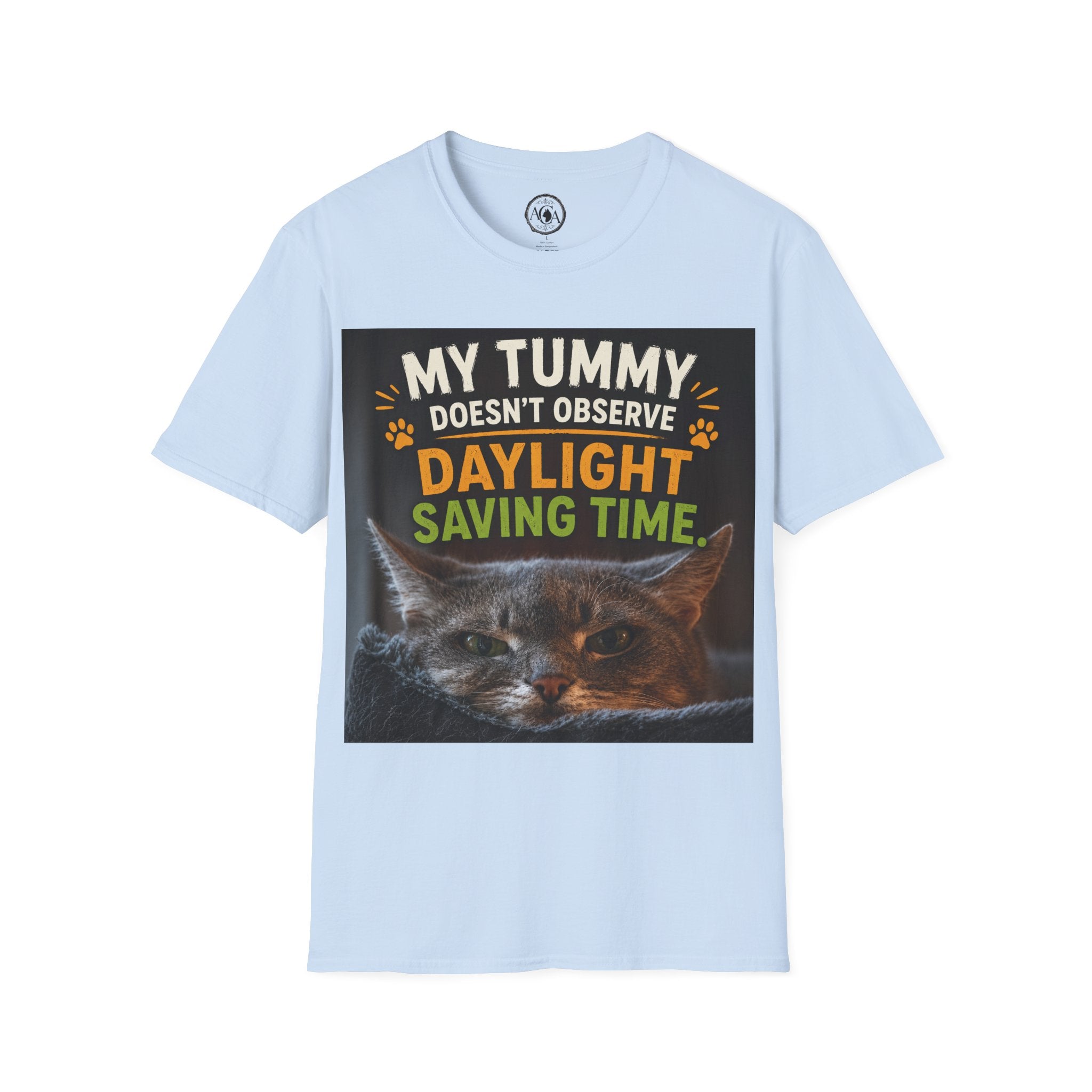 Funny Cat Shirt, This Tummy Doesn't Observe Your Daylight Saving Time, Cat Owner Gift, Hungry Cat Meme, Cat Lover T-Shirt