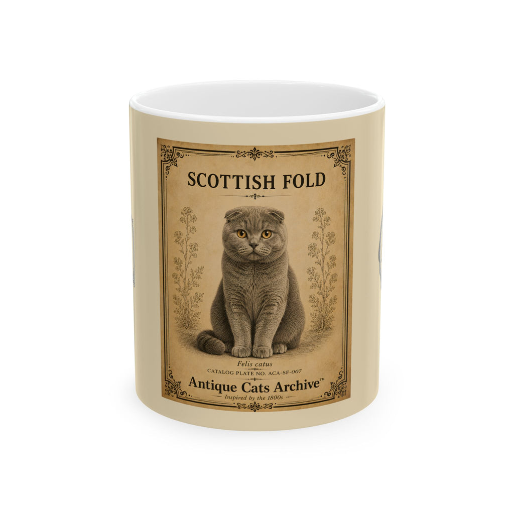 Vintage Scottish Fold Cat Ceramic Mug — Antique Cats Archive Tea & Coffee Cup (11oz)
