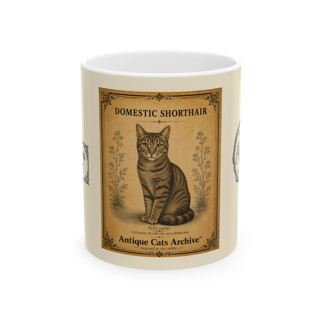 Vintage Domestic Shorthair Cat Ceramic Mug – Antique Cats Archive Tea & Coffee Cup (11oz)