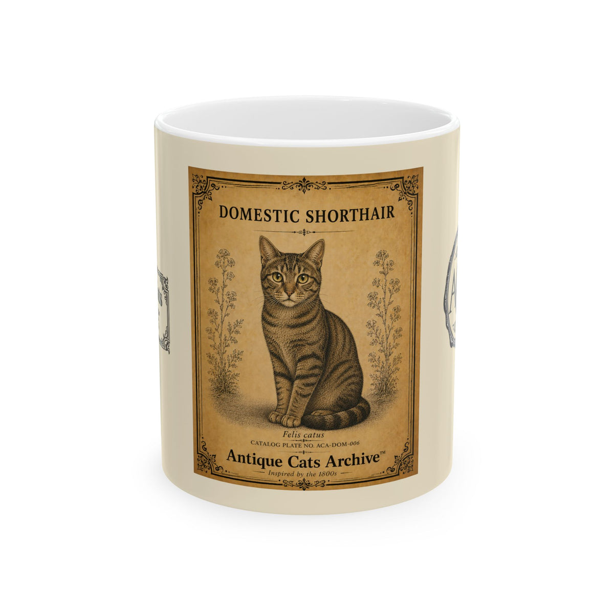 Vintage Domestic Shorthair Cat Ceramic Mug – Antique Cats Archive Tea & Coffee Cup (11oz)