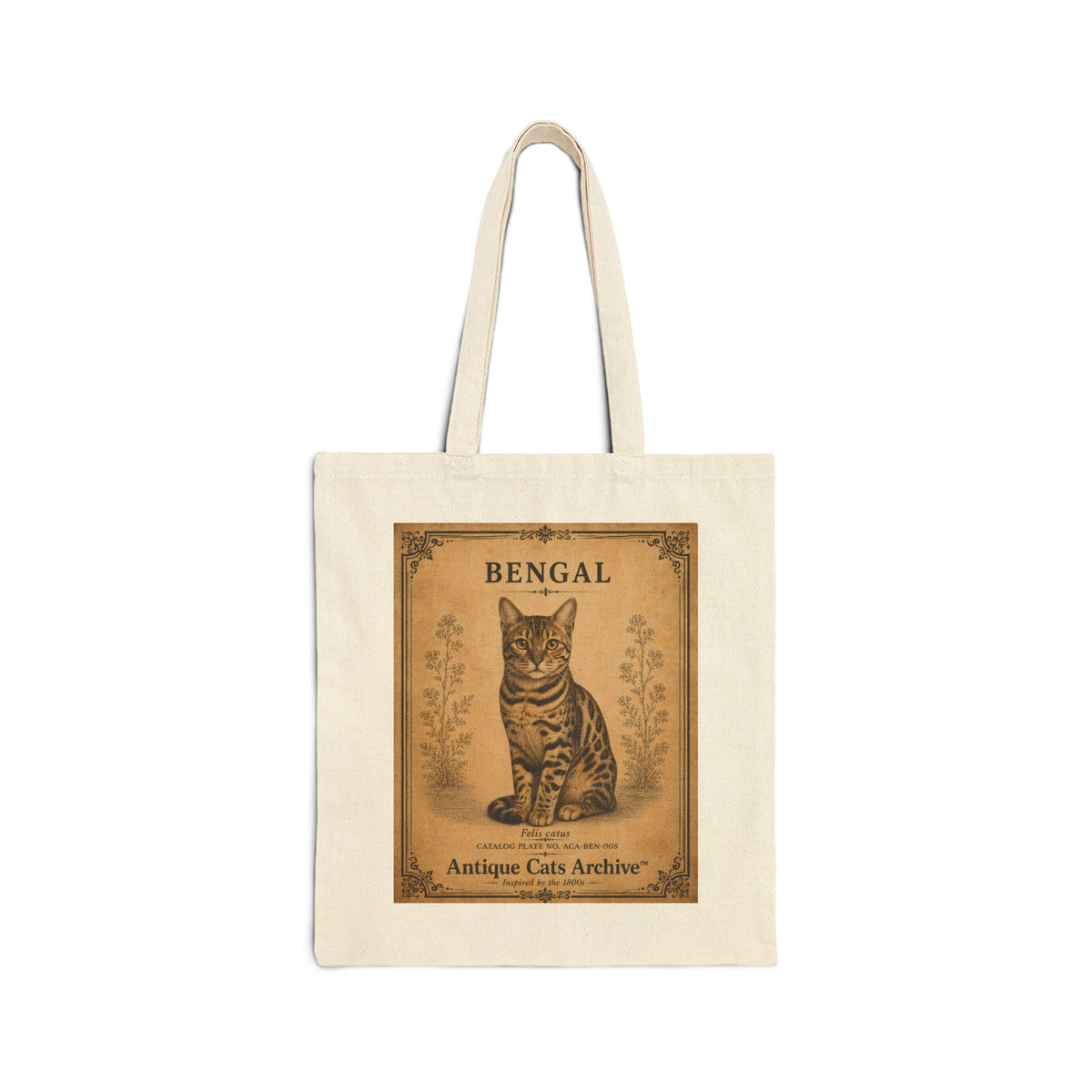 Bengal Cat Vintage Poster Tote Bag | Antique Cats Archive Cotton Canvas