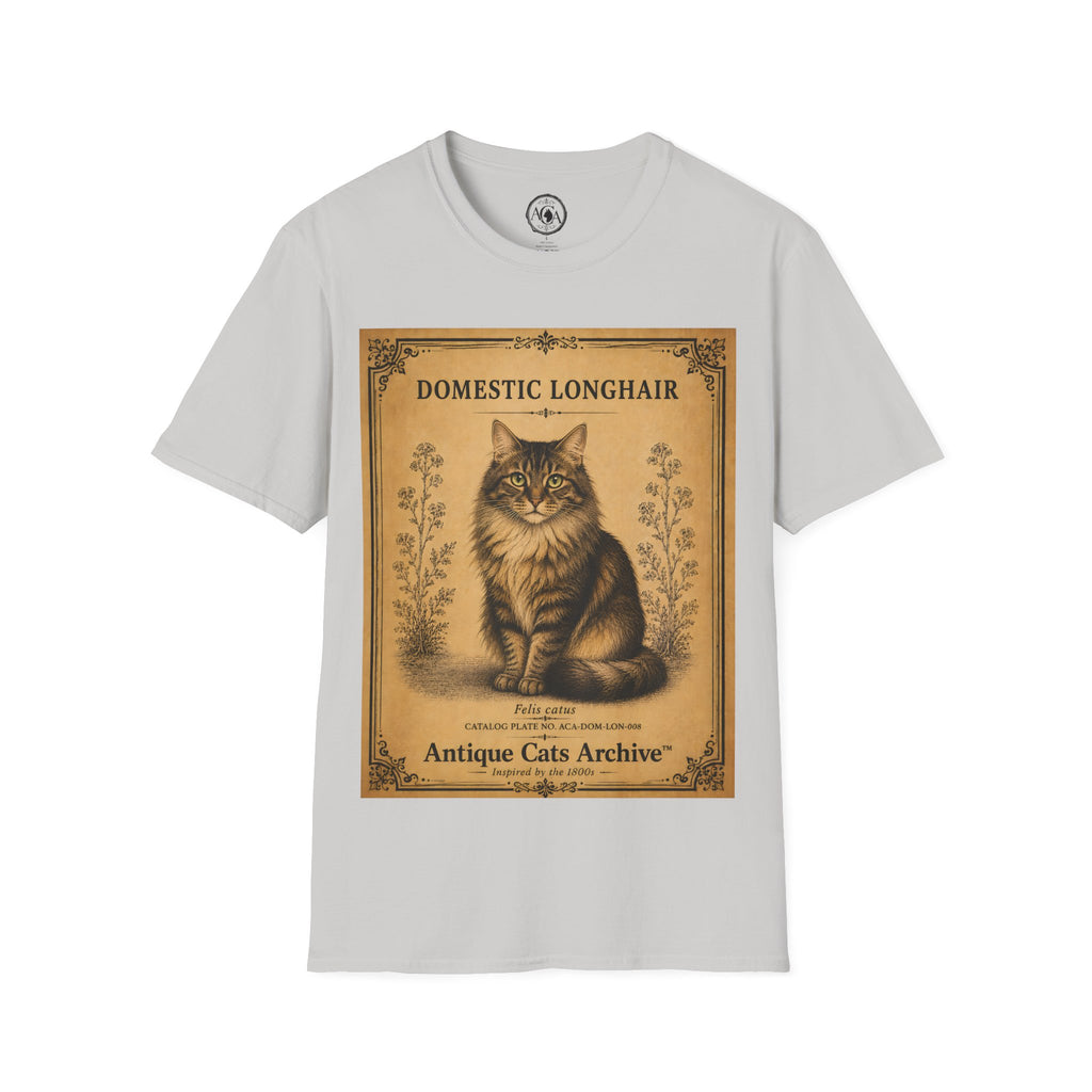 Domestic Longhair Cat T-Shirt | Vintage Cat Illustration | Antique Cats Archive™