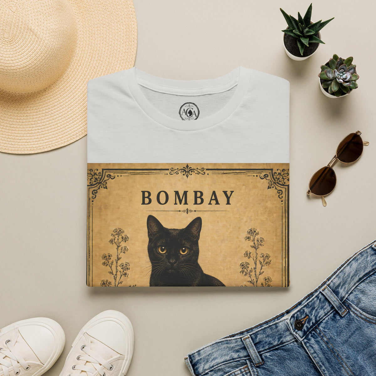 Bombay Cat T-Shirt | Vintage Black Cat Illustration | Antique Cats Archive™