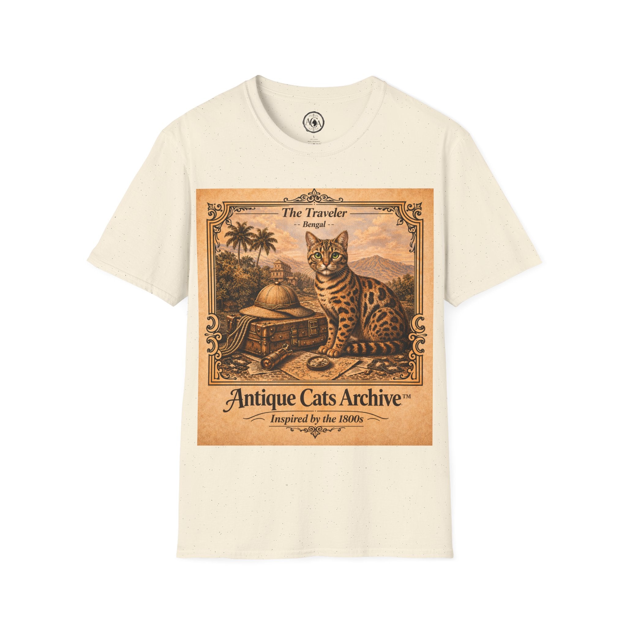 Antique Cats Archive™ Entry No. ACA-024-TRV “The Traveler” Bengal Cat T-Shirt – Vintage 1800s Engraving Style