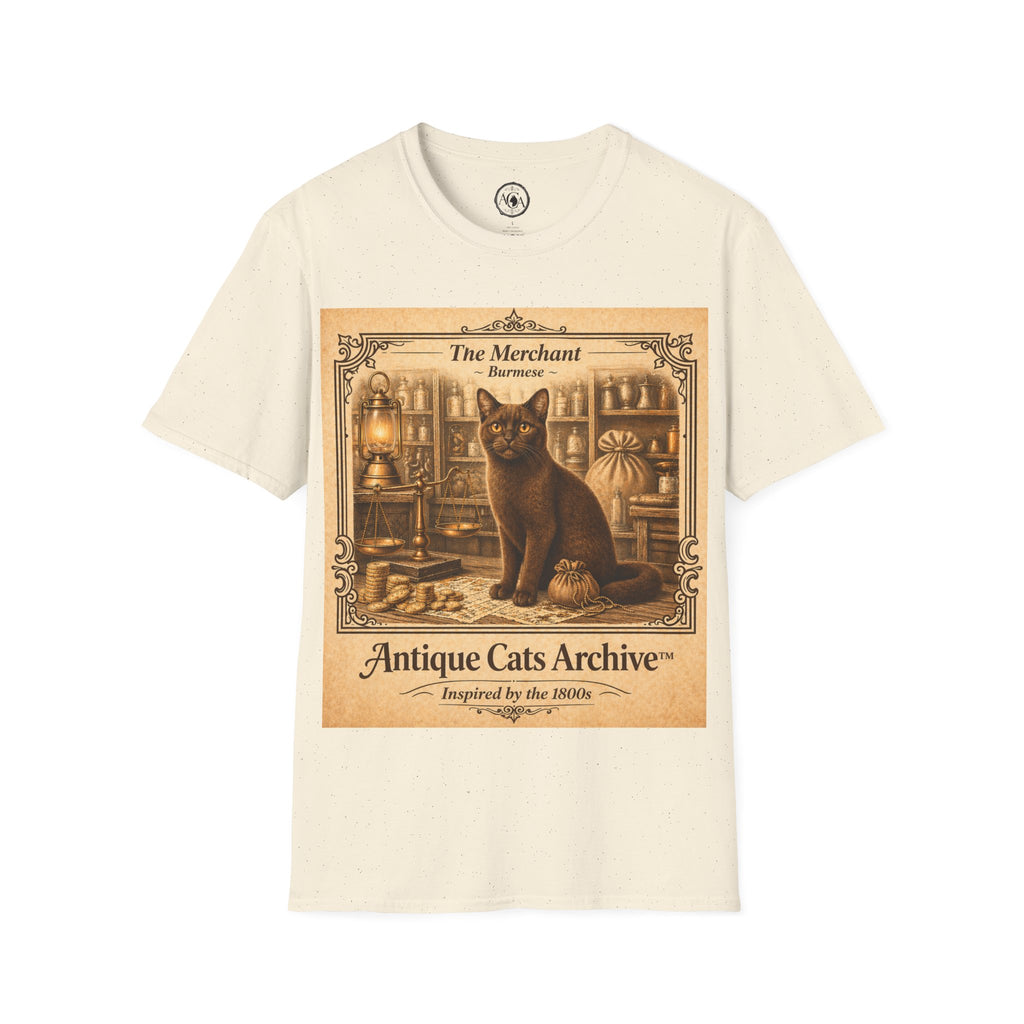Antique Cats Archive™ Entry No. ACA-017-MER “The Merchant” Burmese Cat T-Shirt – Vintage 1800s Engraving Style