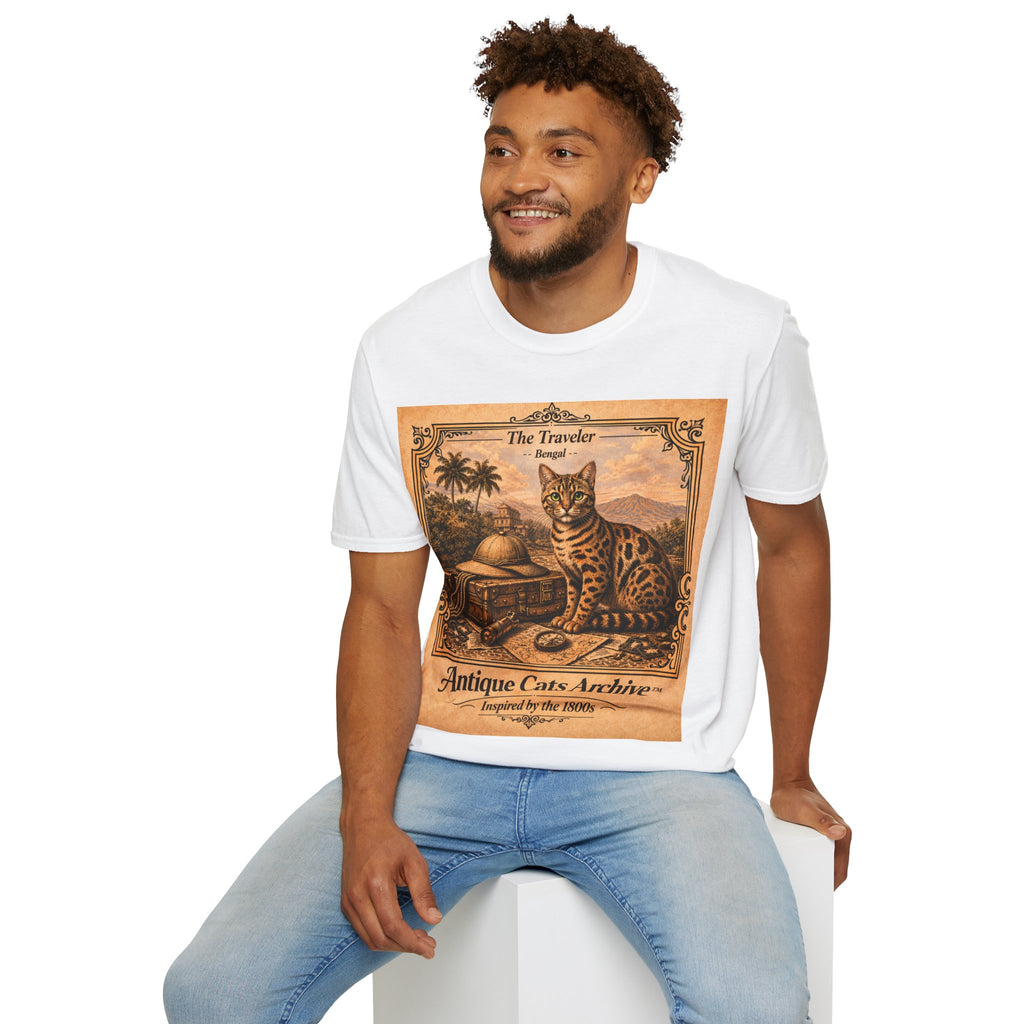 Antique Cats Archive™ Entry No. ACA-024-TRV “The Traveler” Bengal Cat T-Shirt – Vintage 1800s Engraving Style