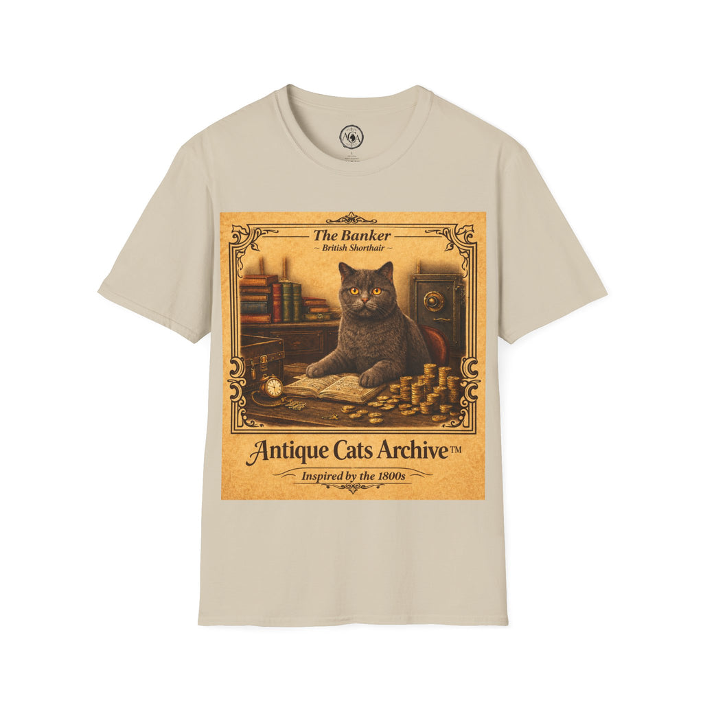Antique Cats Archive™ Entry No. ACA-006-BNK “The Banker” British Shorthair Cat T-Shirt – Vintage 1800s Engraving Style