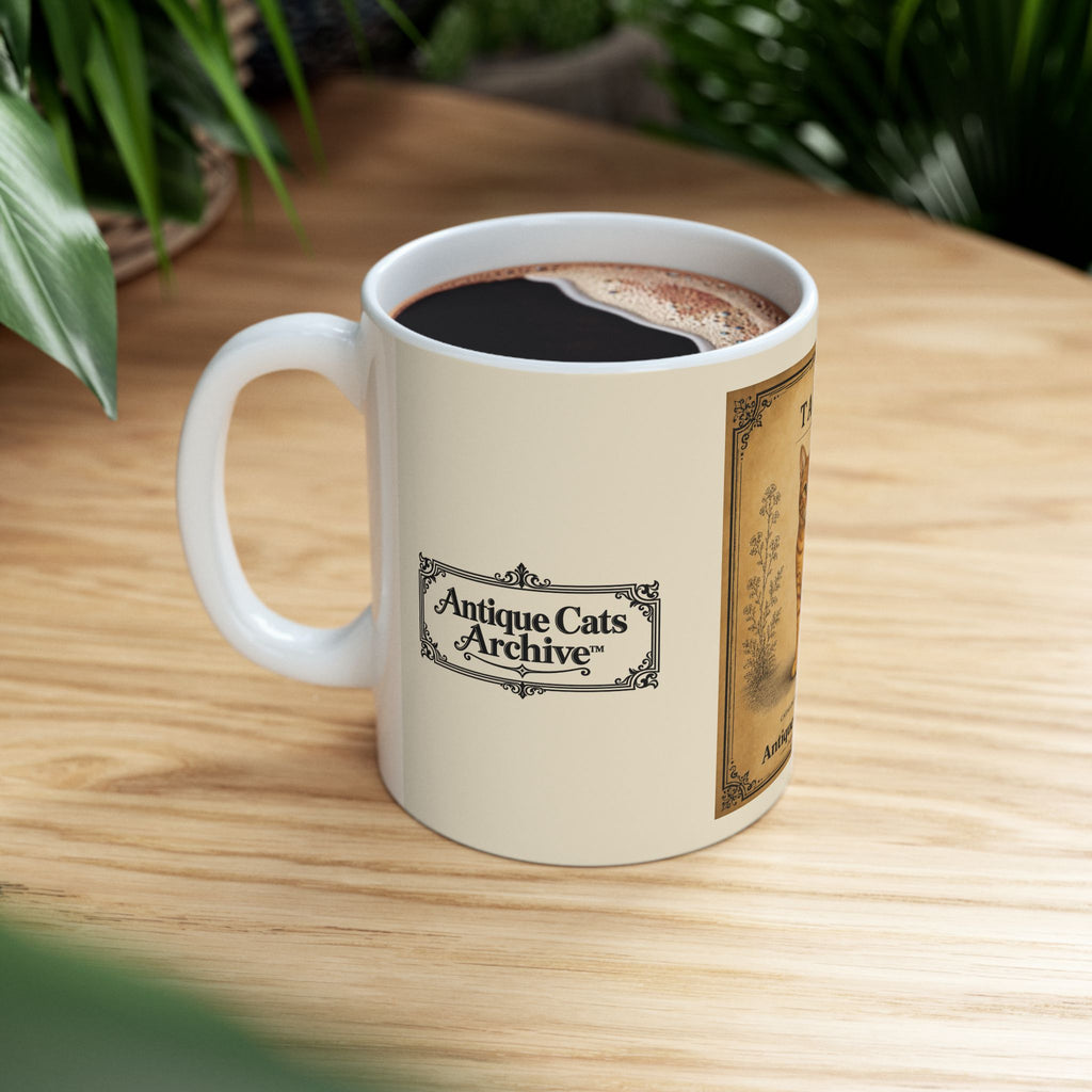 Vintage Tabby Cat Ceramic Mug — Antique Cats Archive Coffee Cup (11oz)