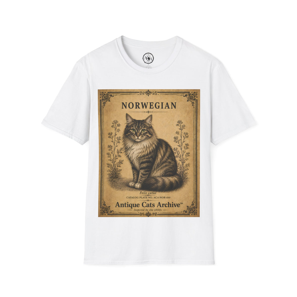 Norwegian Forest Cat T-Shirt | Vintage Cat Illustration | Antique Cats Archive™