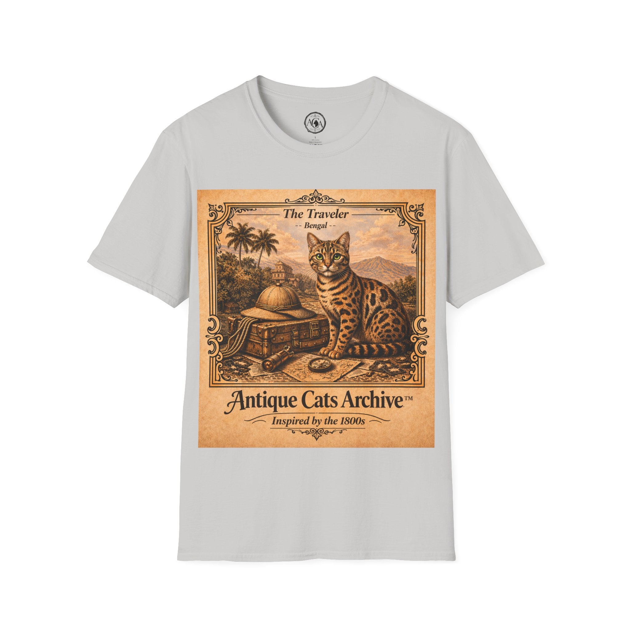 Antique Cats Archive™ Entry No. ACA-024-TRV “The Traveler” Bengal Cat T-Shirt – Vintage 1800s Engraving Style