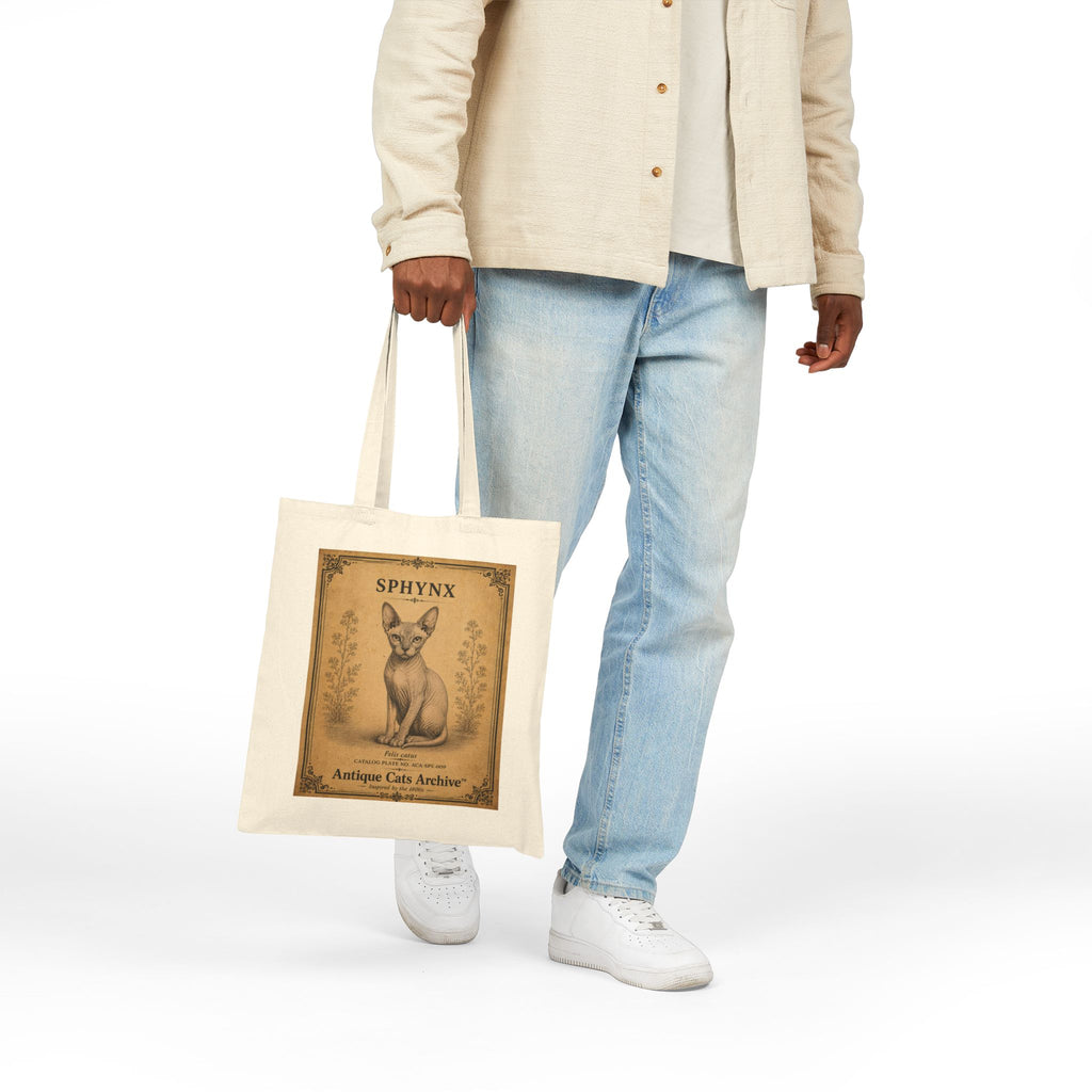 Sphynx Cat Vintage Poster Tote Bag | Antique Cats Archive Cotton Canvas