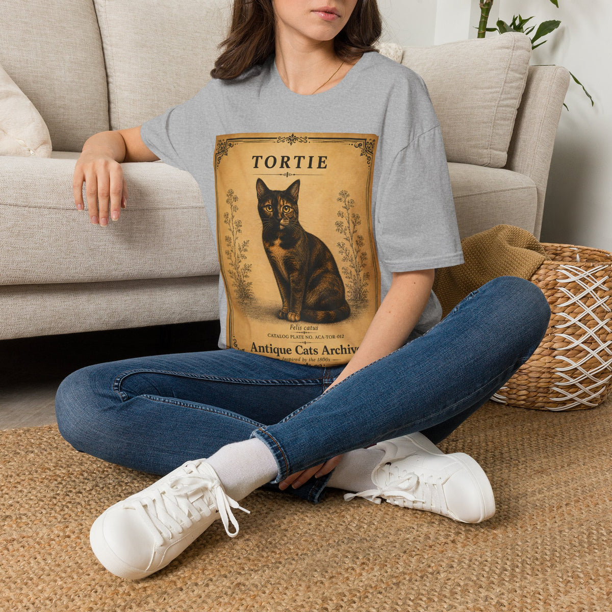 Tortie Cat T-Shirt | Vintage Tortoiseshell Cat Illustration | Antique Cats Archive™