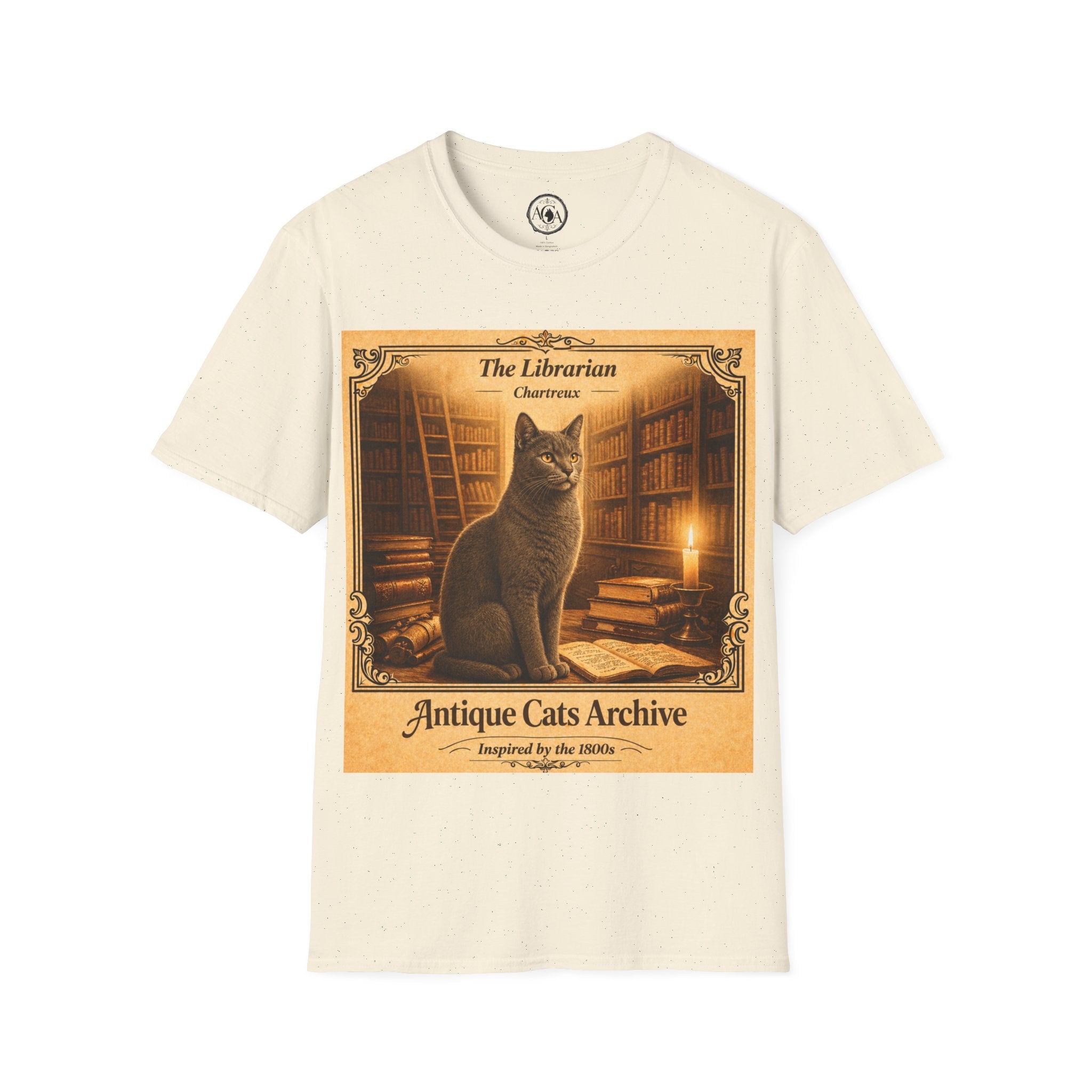 Antique Cats Archive™ Entry No. ACA-015-FND “The Librarian” Tabby Cat T-Shirt – Vintage 1800s Engraving Style