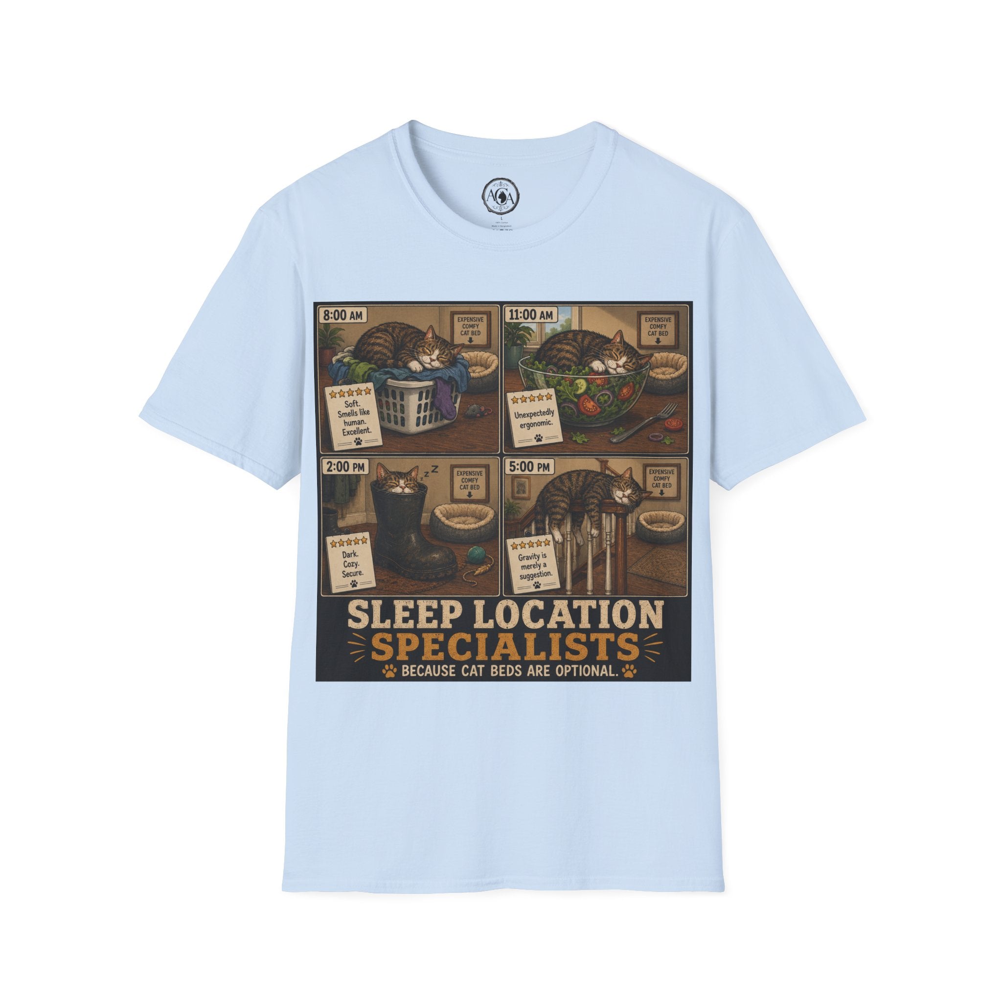 Funny Cat Shirt, Sleep Location Specialist, Cat Lover Gift, Cat Humor Tee, Cat Owner Gift, Funny Cat Sleeping Shirt