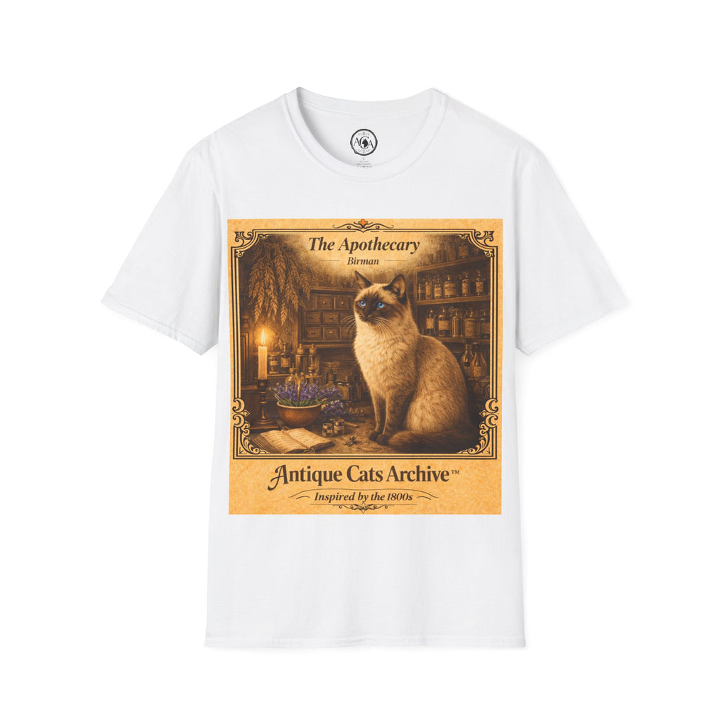 Antique Cats Archive™ Entry No. ACA-003-ALC “The Apothecary” Birman Cat T-Shirt – Vintage 1800s Engraving Style