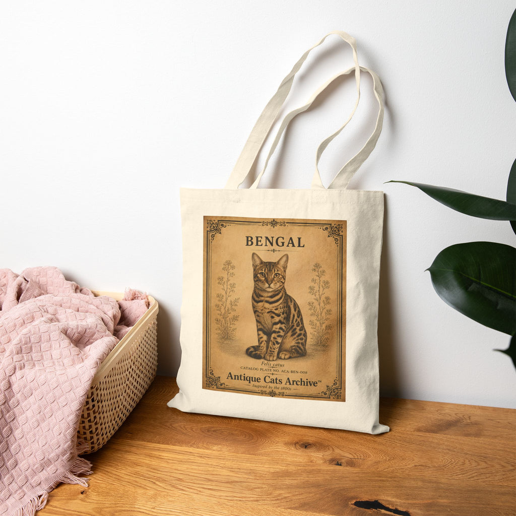 Bengal Cat Vintage Poster Tote Bag | Antique Cats Archive Cotton Canvas