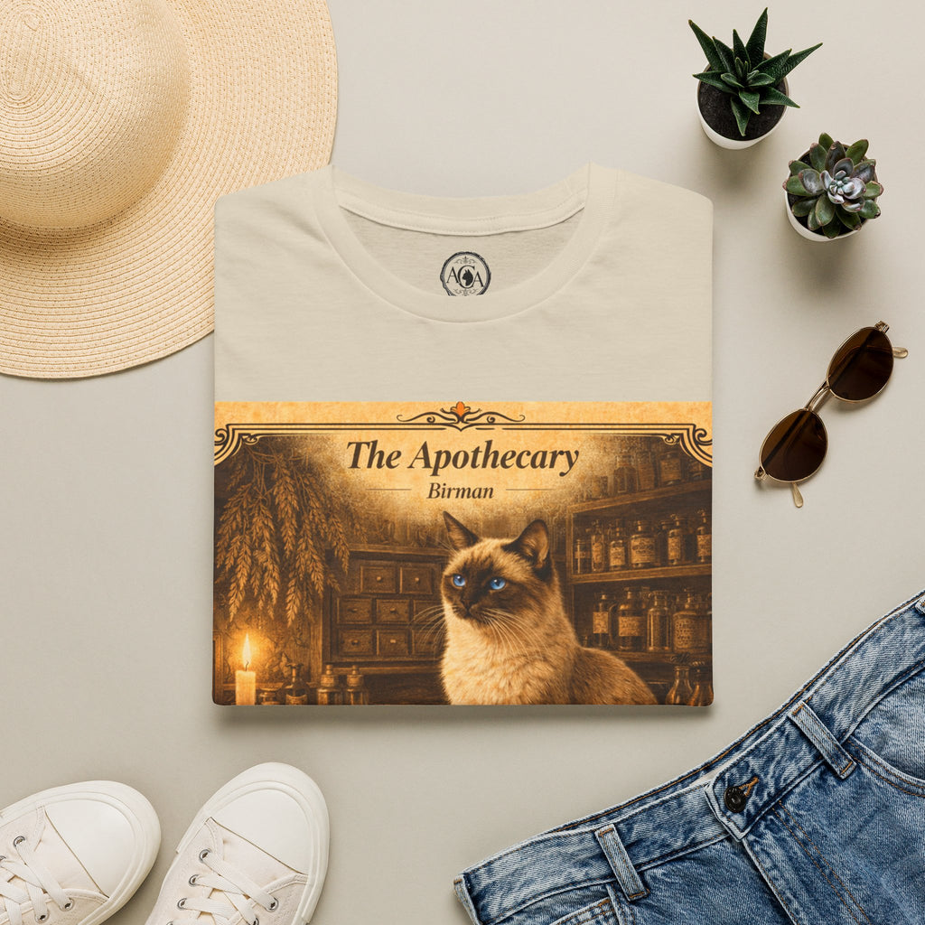 Antique Cats Archive™ Entry No. ACA-003-ALC “The Apothecary” Birman Cat T-Shirt – Vintage 1800s Engraving Style