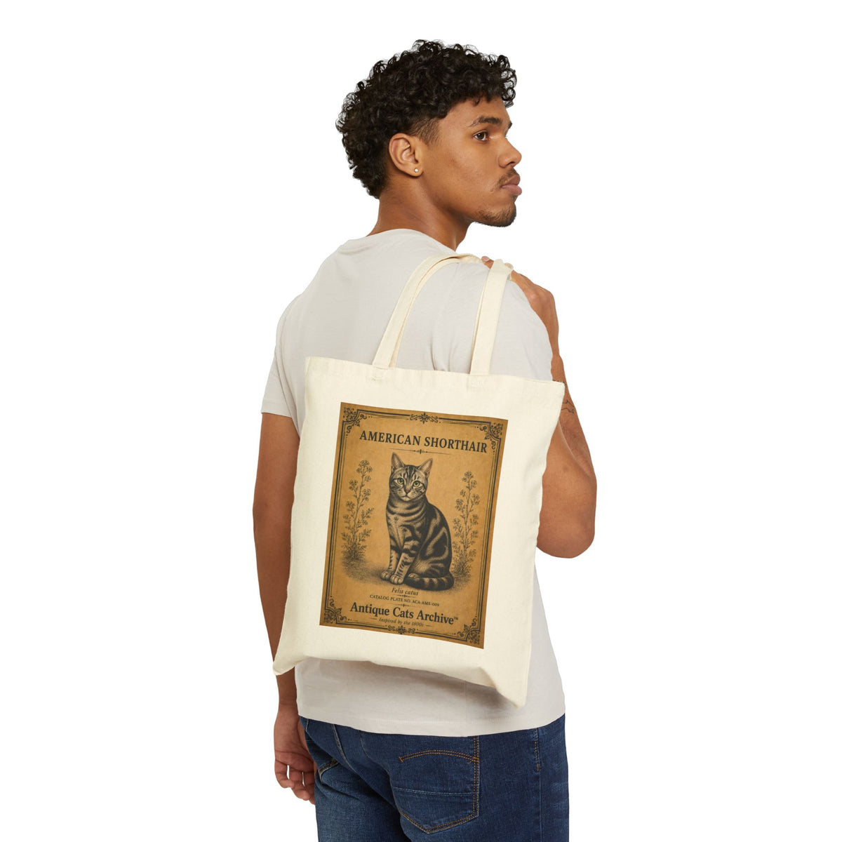 American Shorthair Vintage Cat Canvas Tote Bag — Antique Cats Archive Design
