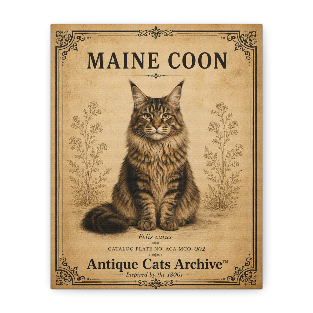 Maine Coon Cat Canvas | Vintage Antique Cats Archive Wall Art