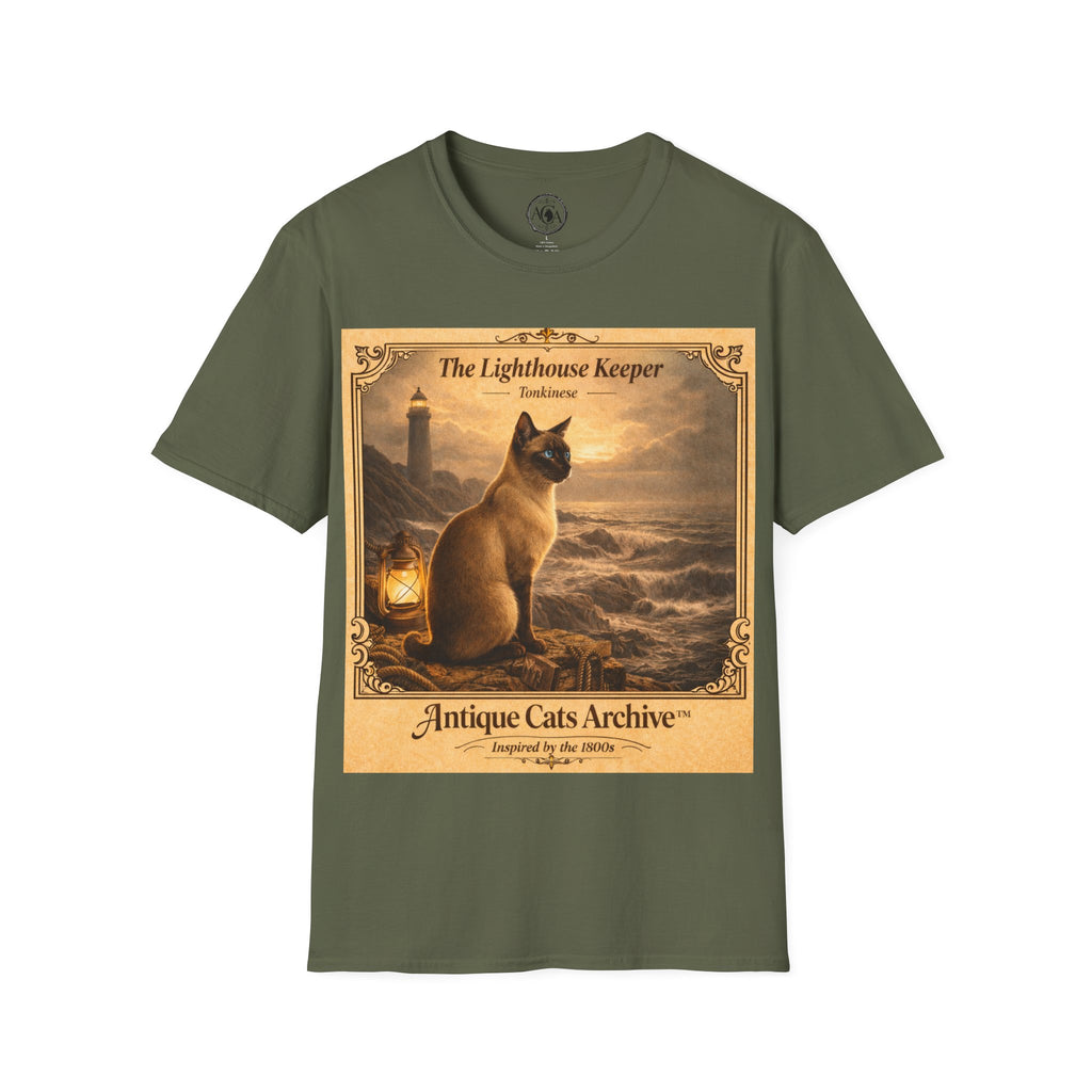 Antique Cats Archive™ Entry No. ACA-016-FND “The Lighthouse Keeper” Tabby Cat T-Shirt – Vintage 1800s Engraving Style
