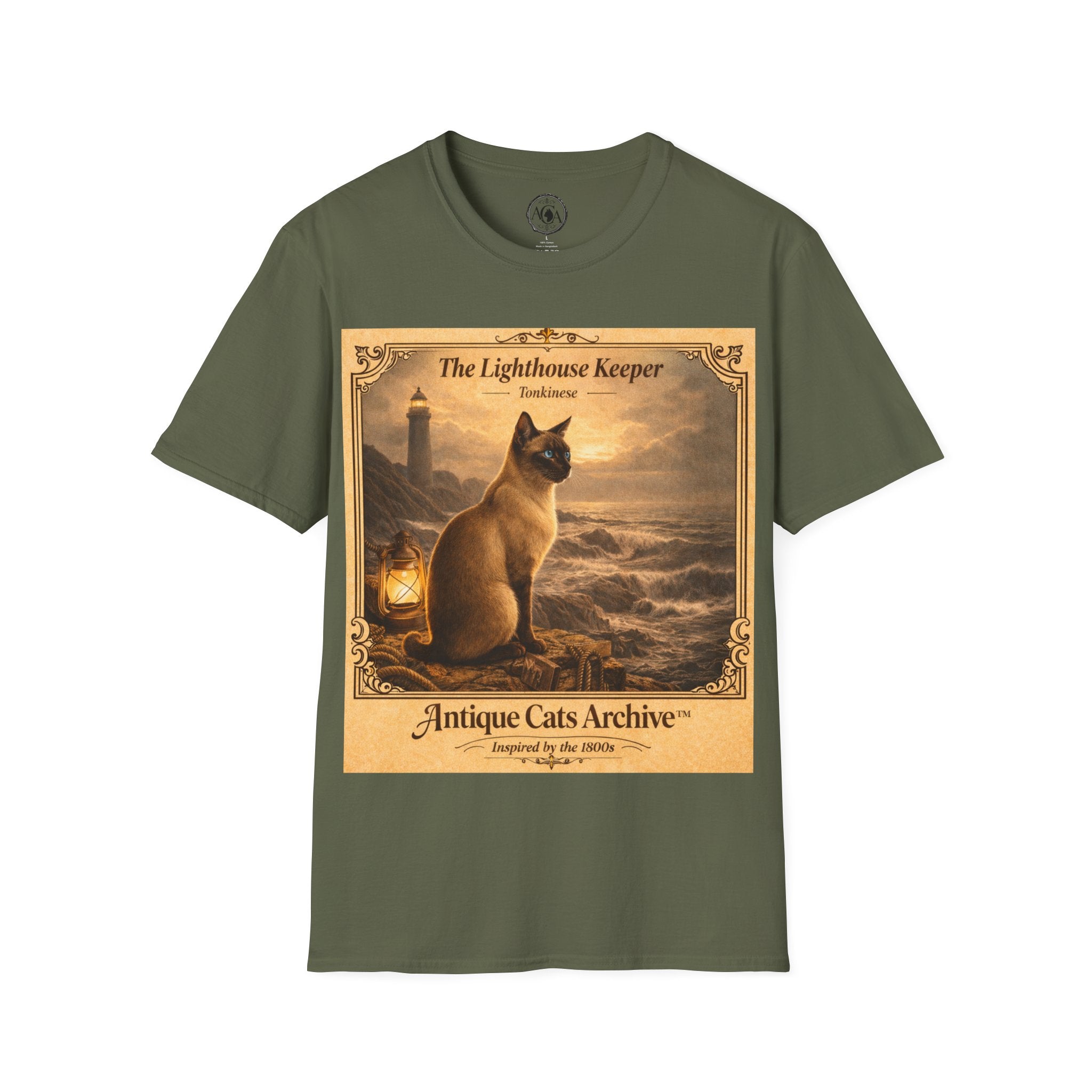 Antique Cats Archive™ Entry No. ACA-016-FND “The Lighthouse Keeper” Tabby Cat T-Shirt – Vintage 1800s Engraving Style