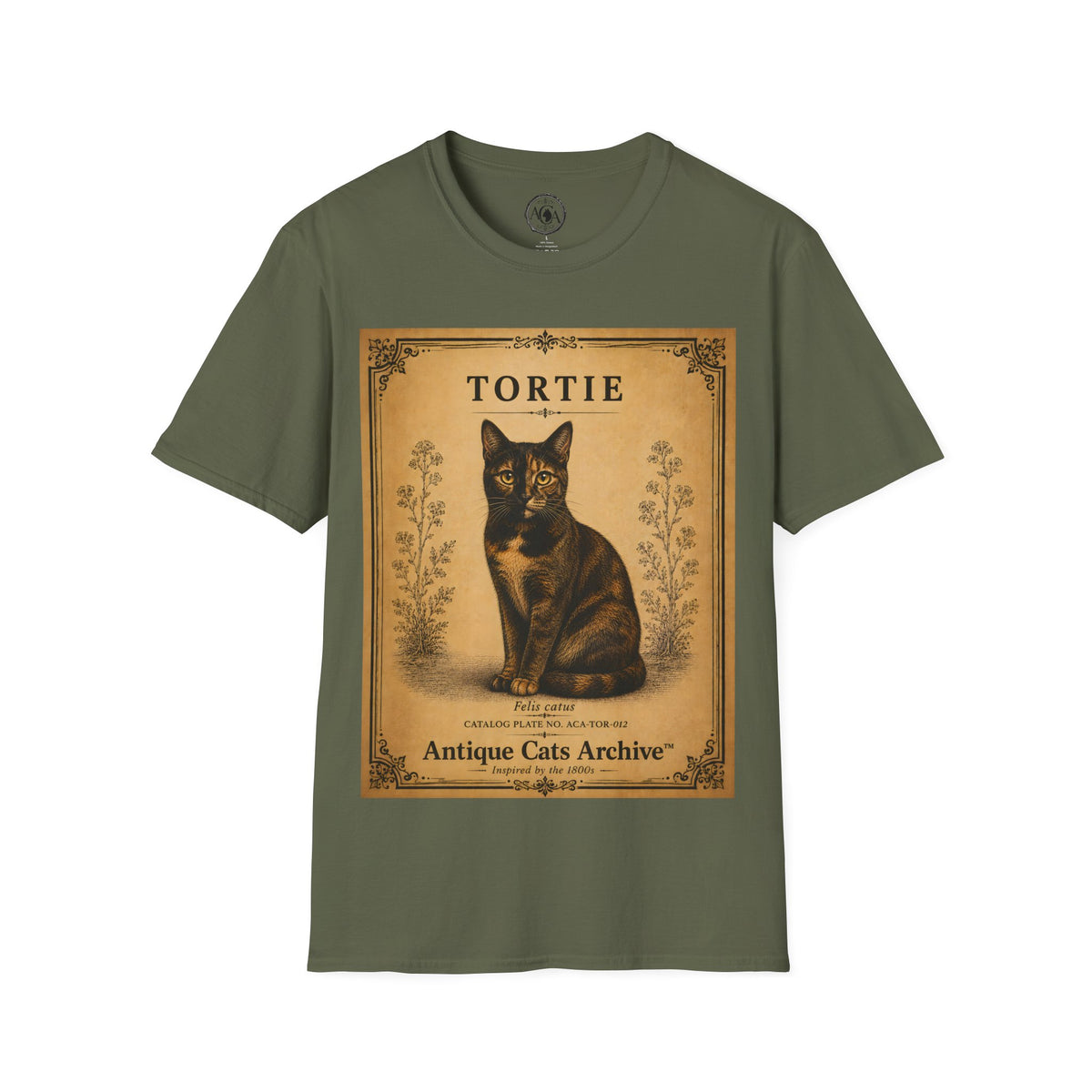 Tortie Cat T-Shirt | Vintage Tortoiseshell Cat Illustration | Antique Cats Archive™