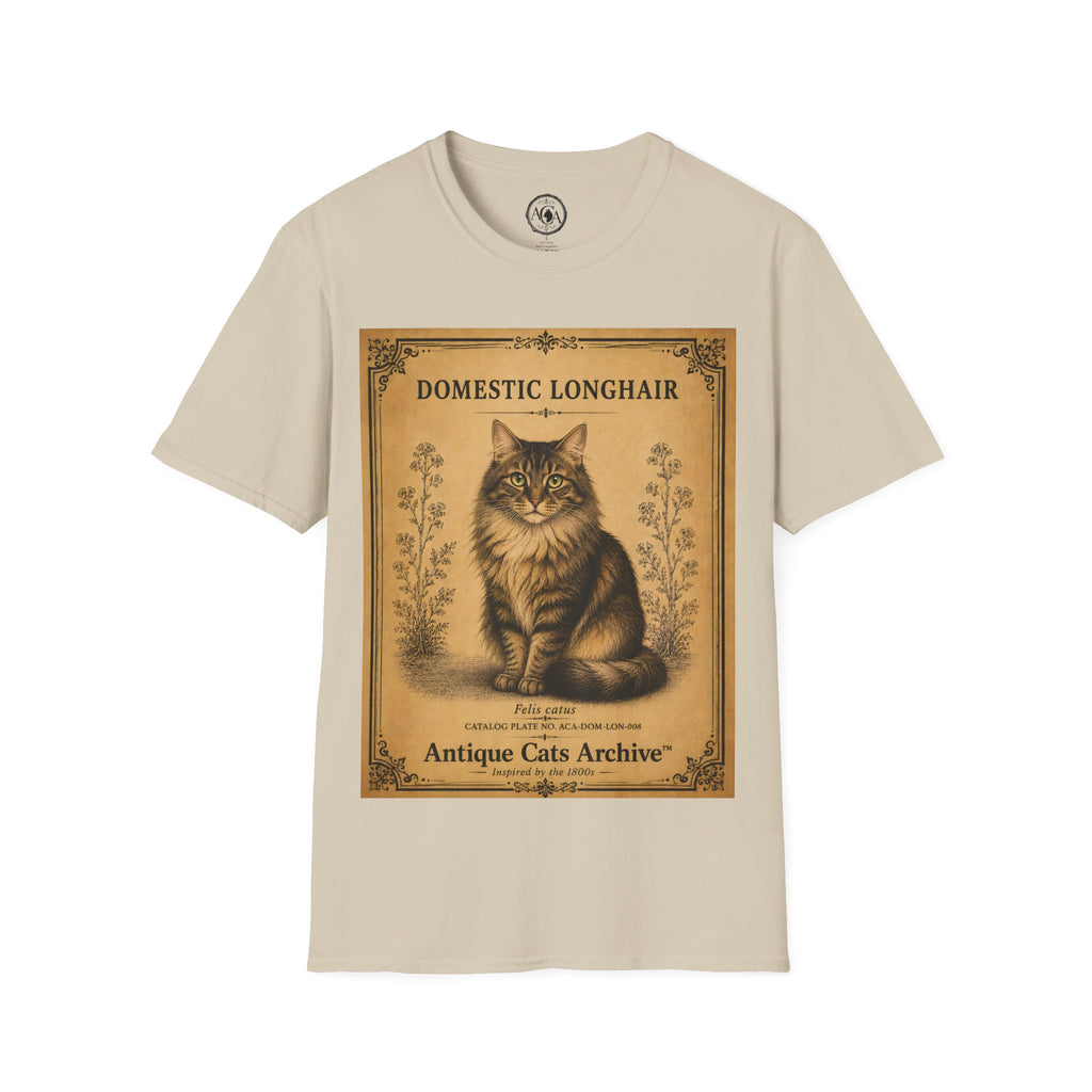 Domestic Longhair Cat T-Shirt | Vintage Cat Illustration | Antique Cats Archive™