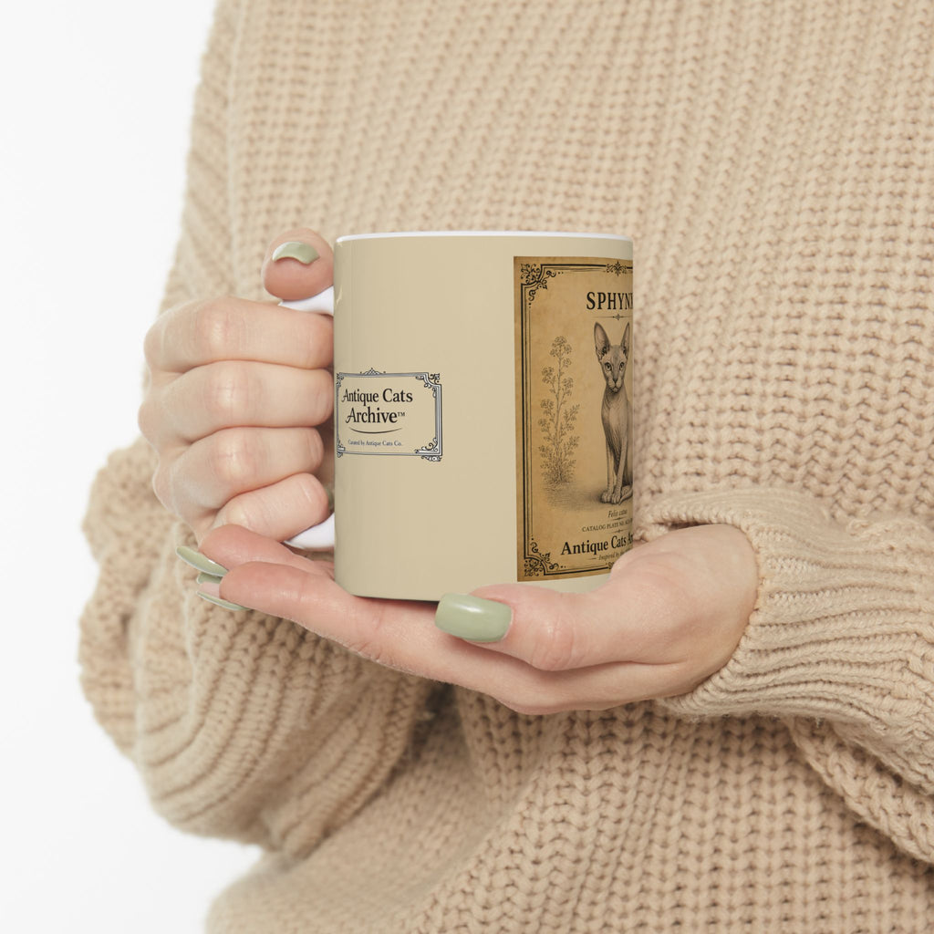 Vintage Sphynx Cat Ceramic Mug — Antique Cats Archive Tea & Coffee Cup (11oz)