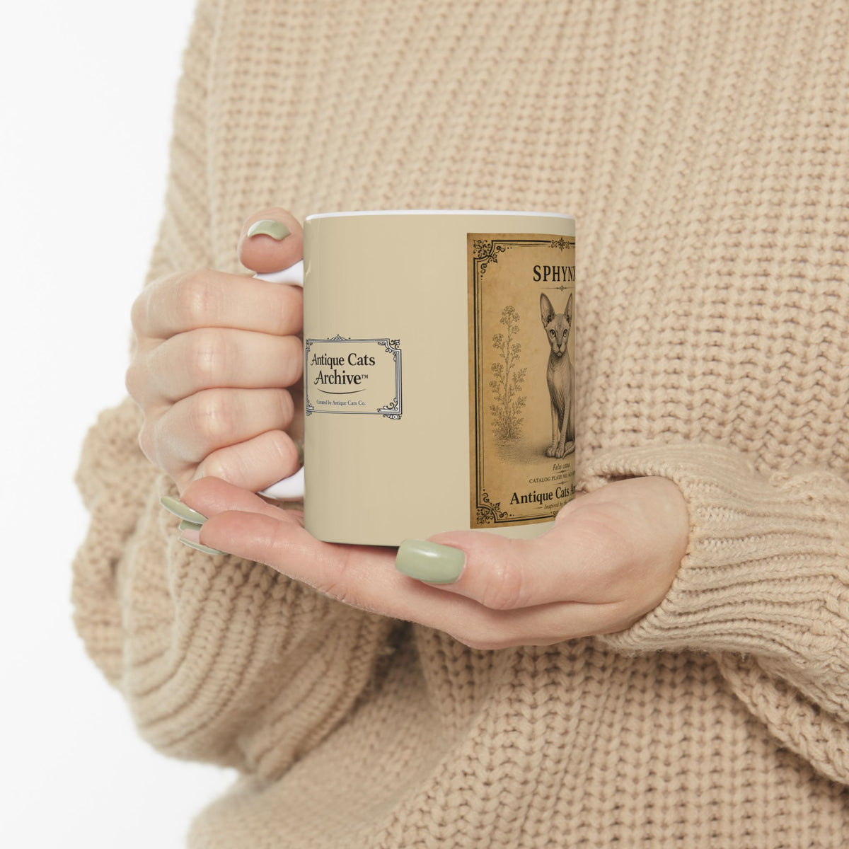 Vintage Sphynx Cat Ceramic Mug — Antique Cats Archive Tea & Coffee Cup (11oz)