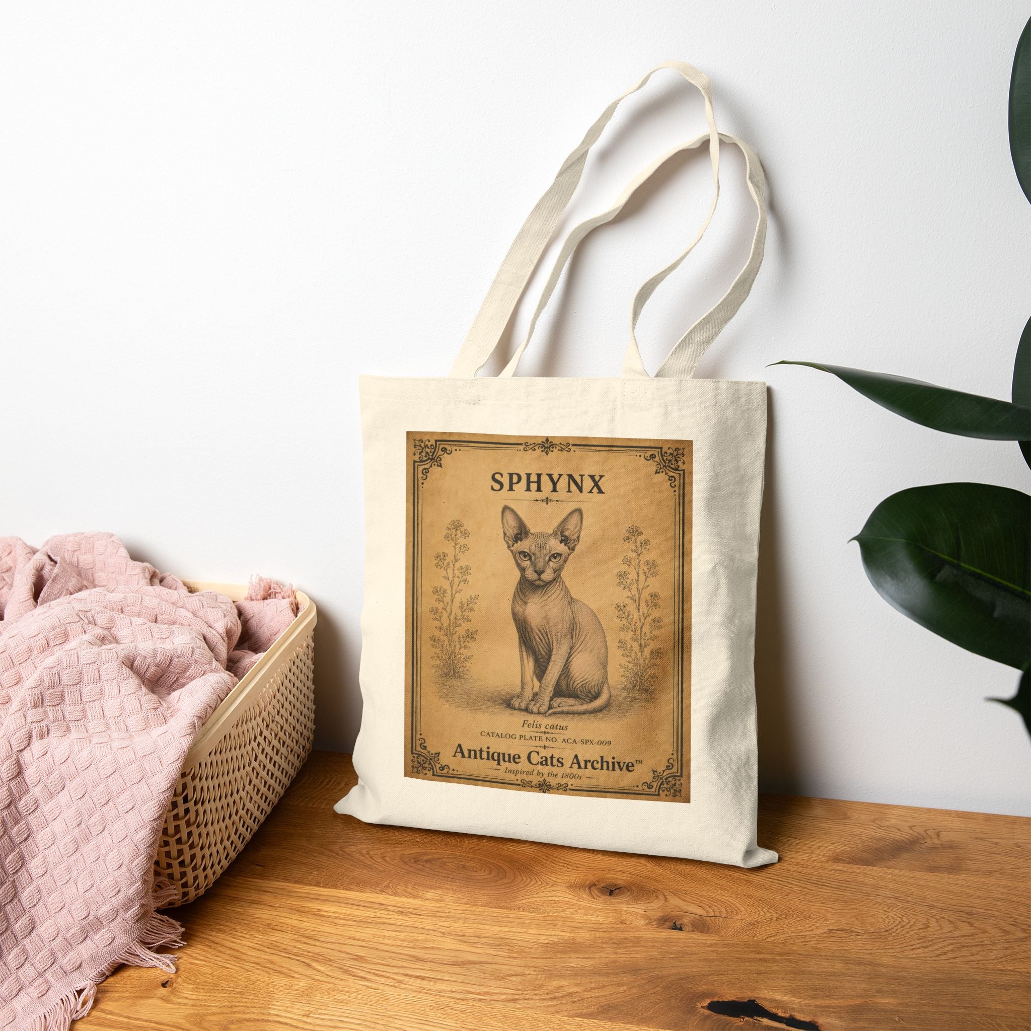 Sphynx Cat Vintage Poster Tote Bag | Antique Cats Archive Cotton Canvas