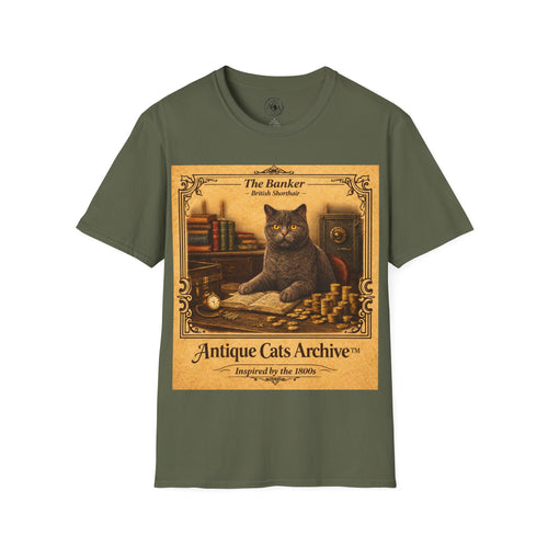 Antique Cats Archive™ Entry No. ACA-006-BNK “The Banker” British Shorthair Cat T-Shirt – Vintage 1800s Engraving Style