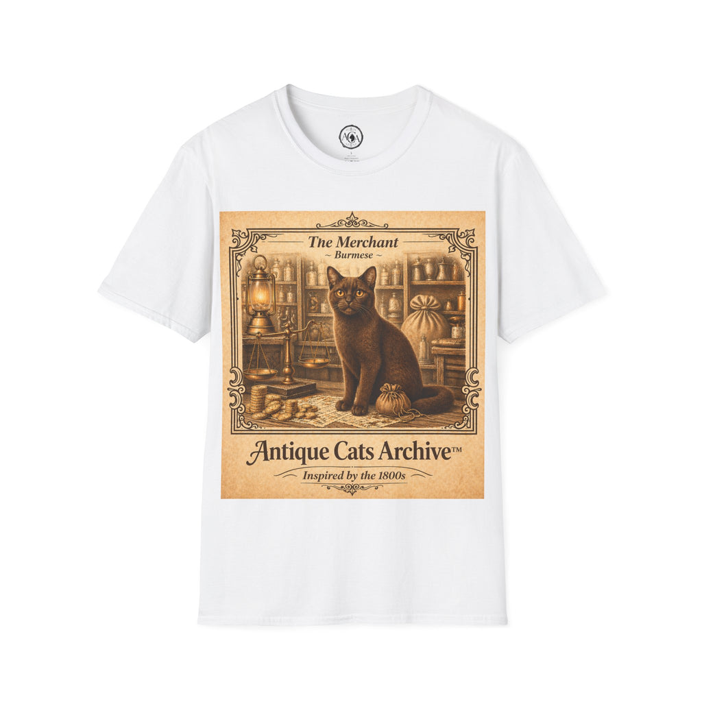 Antique Cats Archive™ Entry No. ACA-017-MER “The Merchant” Burmese Cat T-Shirt – Vintage 1800s Engraving Style