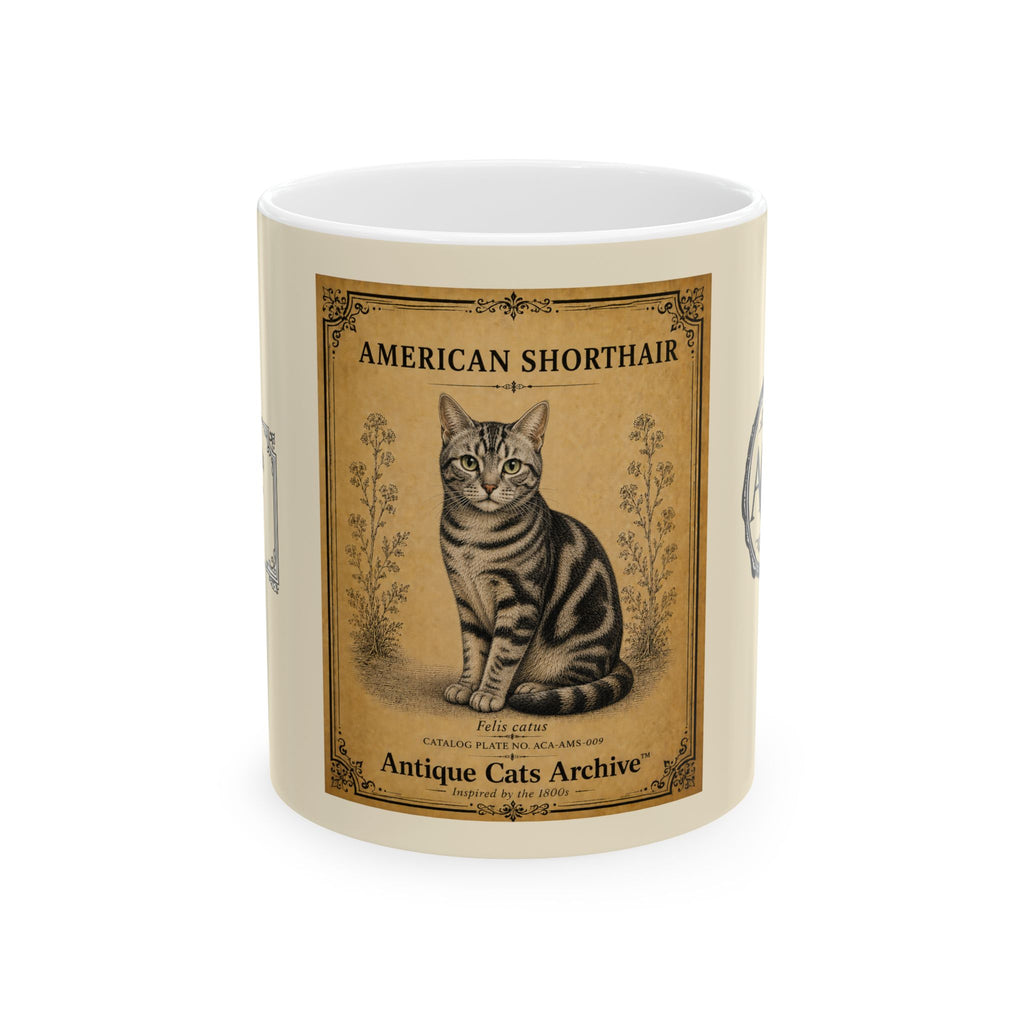 Vintage American Shorthair Ceramic Mug — Antique Cats Archive Tea & Coffee Cup (11oz)