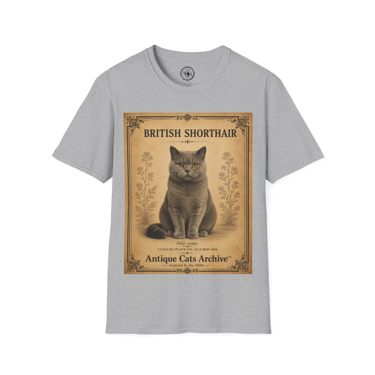 British Shorthair Cat T-Shirt | Vintage Cat Illustration | Antique Cats Archive™