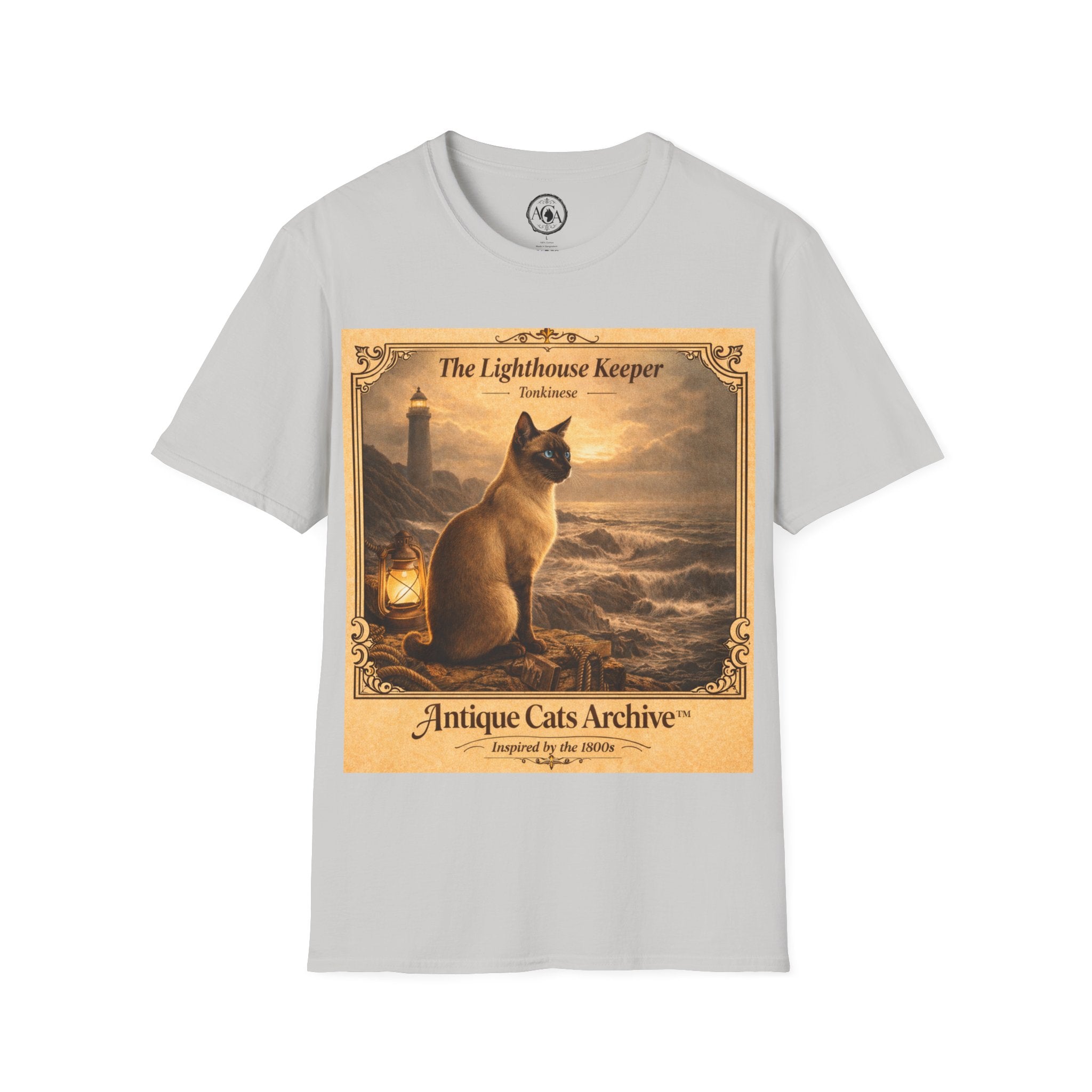Antique Cats Archive™ Entry No. ACA-016-FND “The Lighthouse Keeper” Tabby Cat T-Shirt – Vintage 1800s Engraving Style