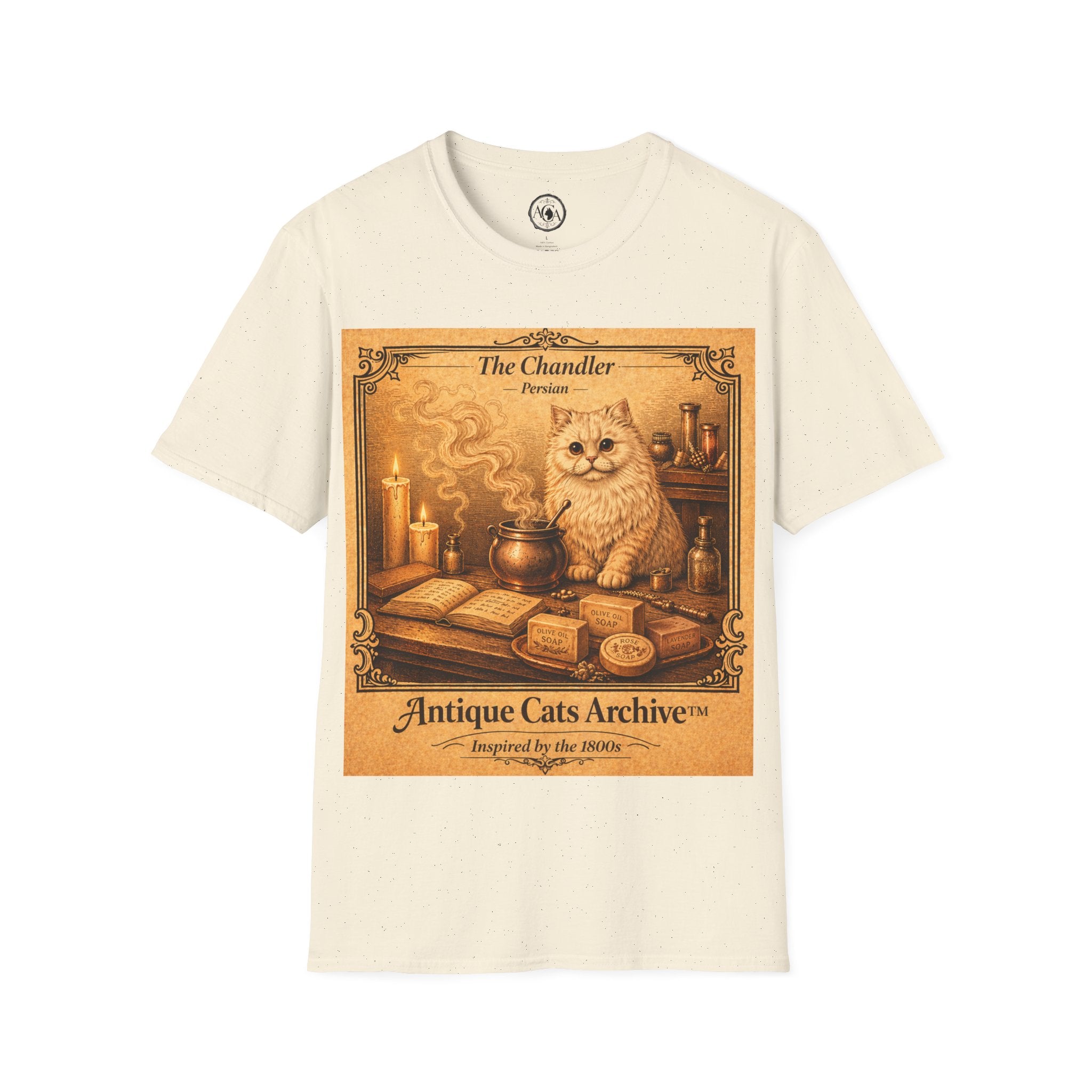 Antique Cats Archive™ Entry No. ACA-010-CHN “The Chandler” Persian Cat T-Shirt – Vintage 1800s Engraving Style