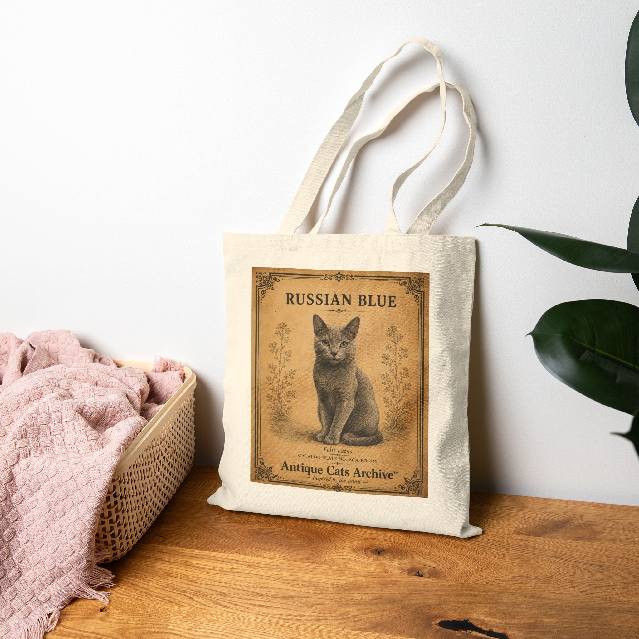 Russian Blue Cat Tote | Vintage Antique Cats Poster Canvas