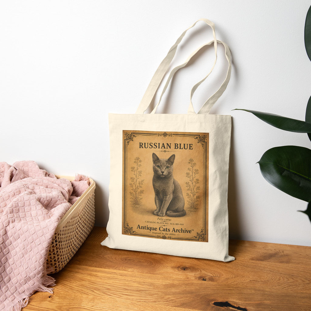 Russian Blue Cat Tote | Vintage Antique Cats Poster Canvas