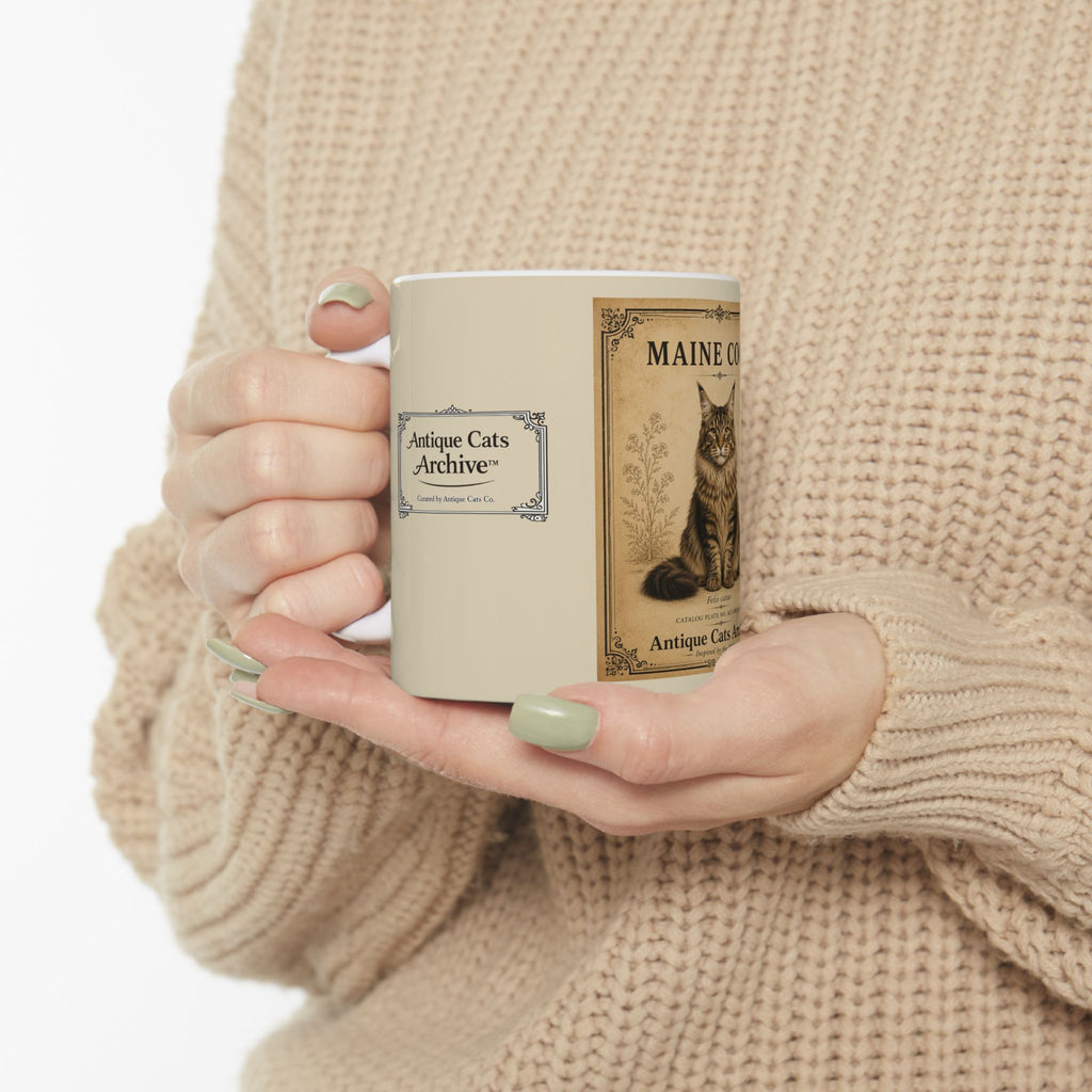 Maine Coon Antique Cats Archive Mug 11 oz. | Vintage Cat Illustration