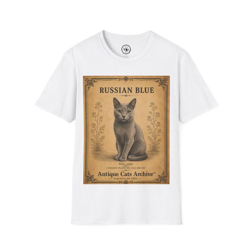 Russian Blue Cat T-Shirt | Vintage Cat Illustration | Antique Cats Archive™